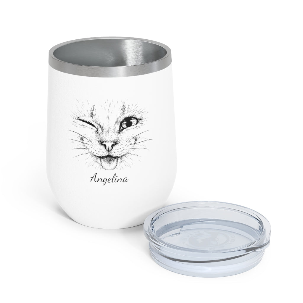 Personalized Cheeky Cat Wine Tumbler, 12oz