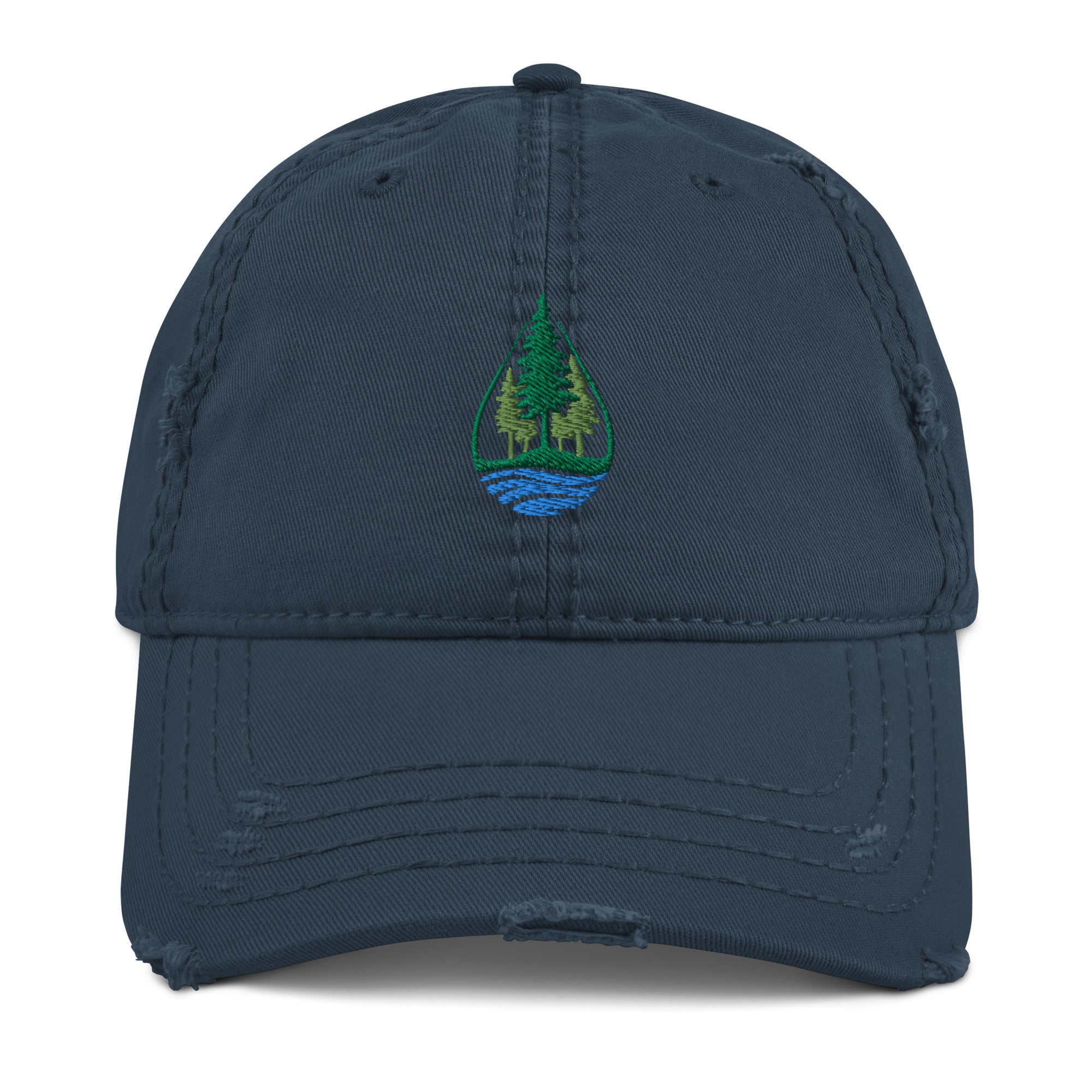 Lake & Pine Trees Distressed Hat
