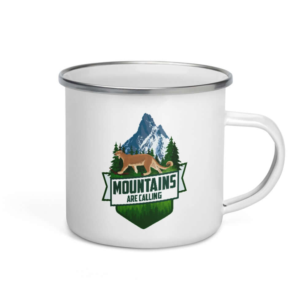 'Mountains Are Calling' Mountain Lion Camping Mug, 12oz