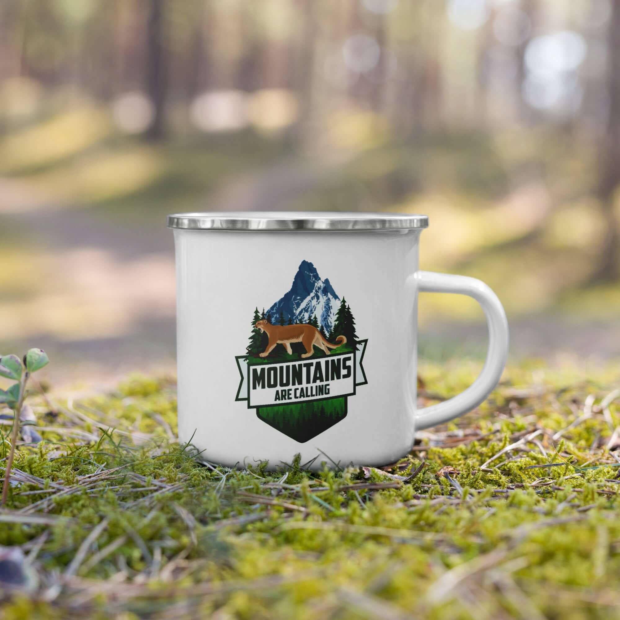 'Mountains Are Calling' Mountain Lion Camping Mug, 12oz