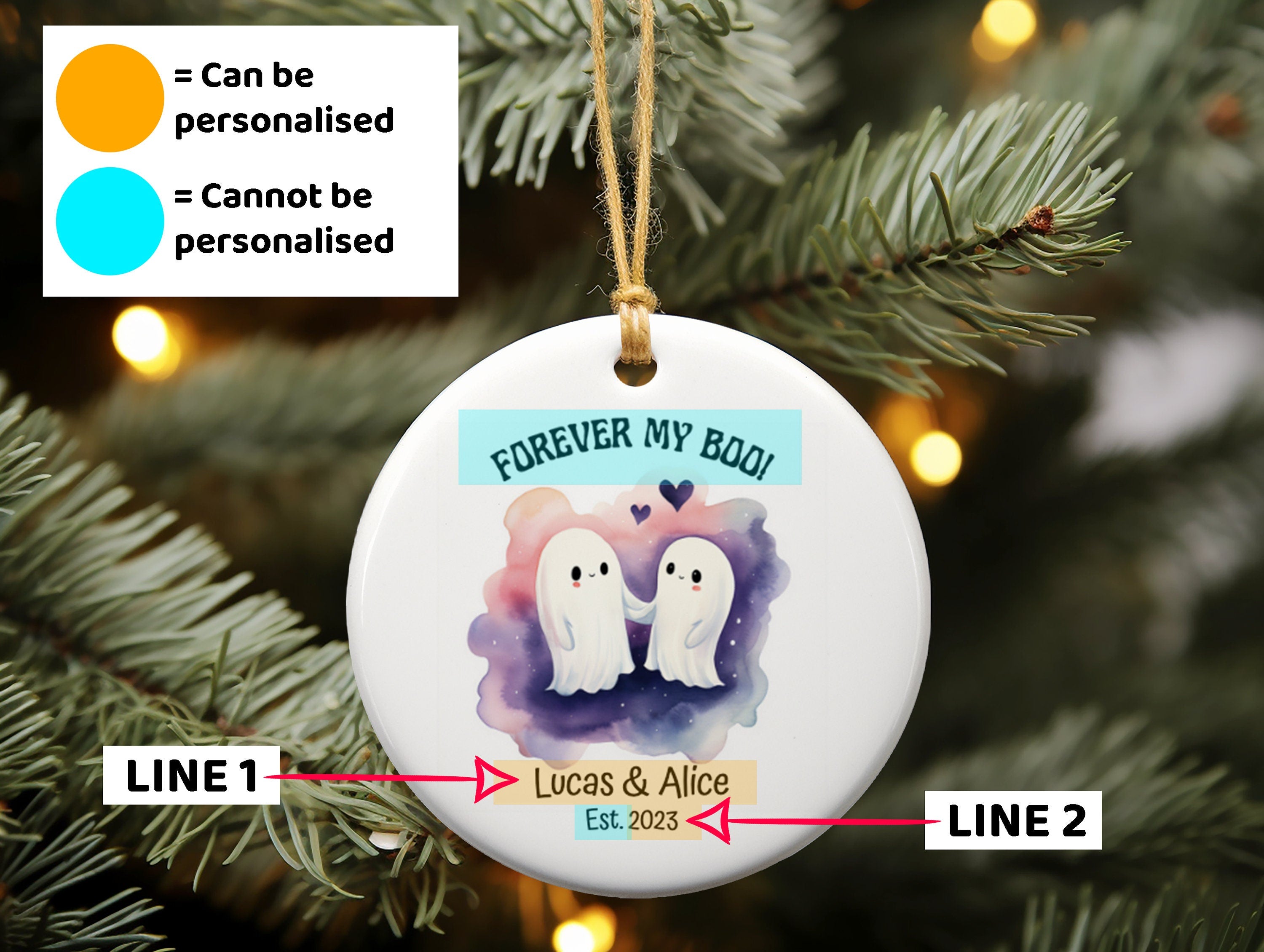 Personalized 'Forever My Boo!' Ghost Couple Halloween Ornament