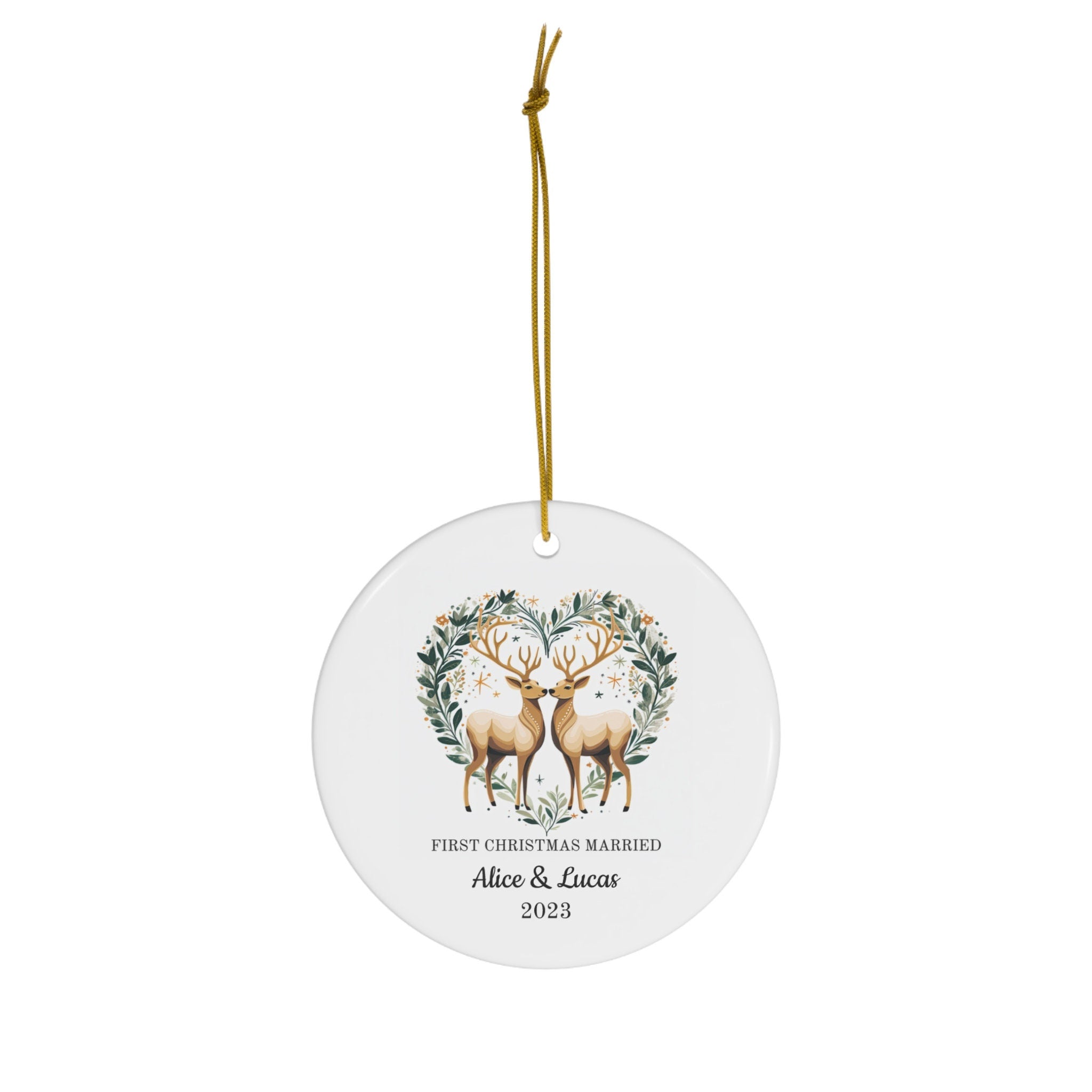 Personalized First Christmas Married Reindeers Ornament