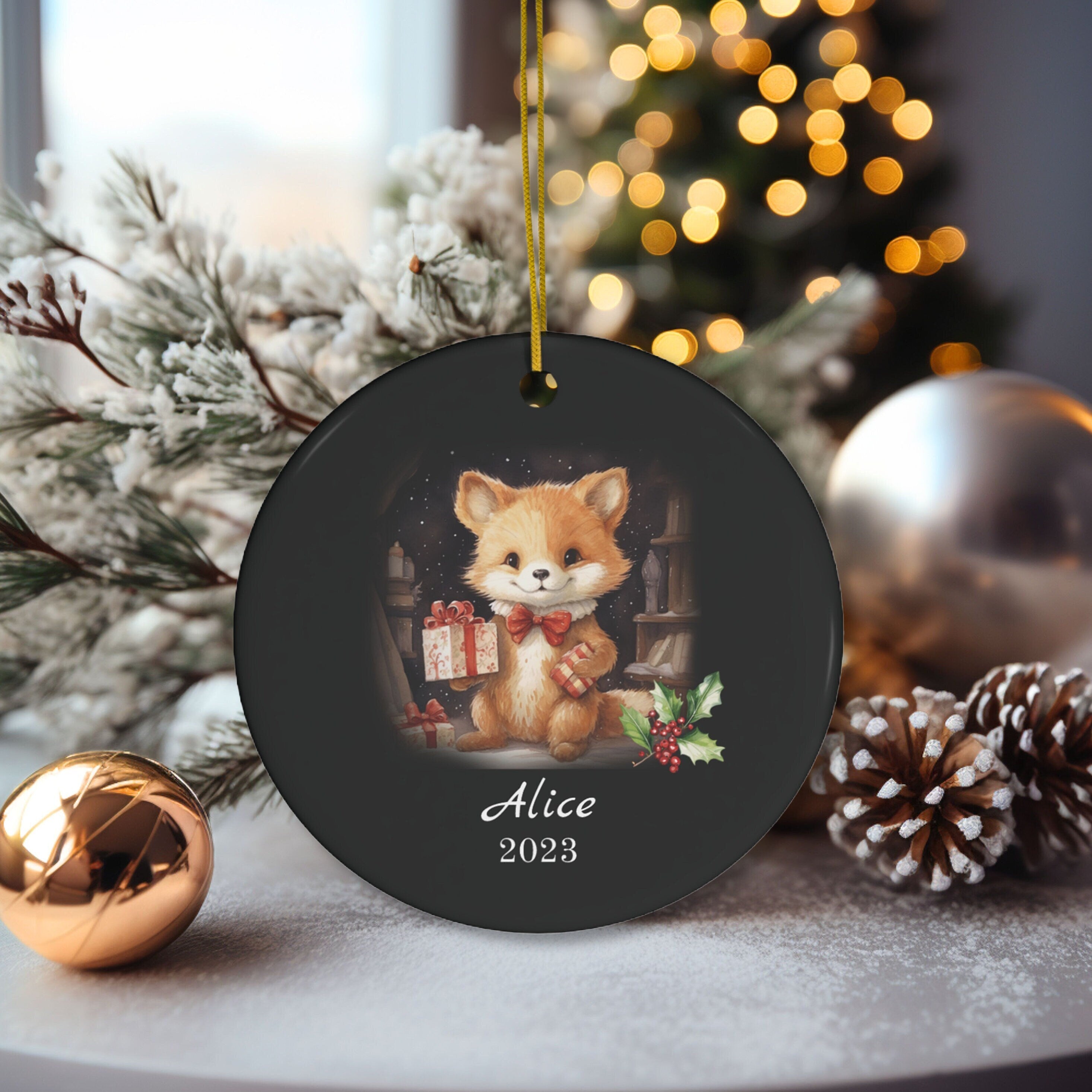 Personalized Child's First Christmas Fox Ornament