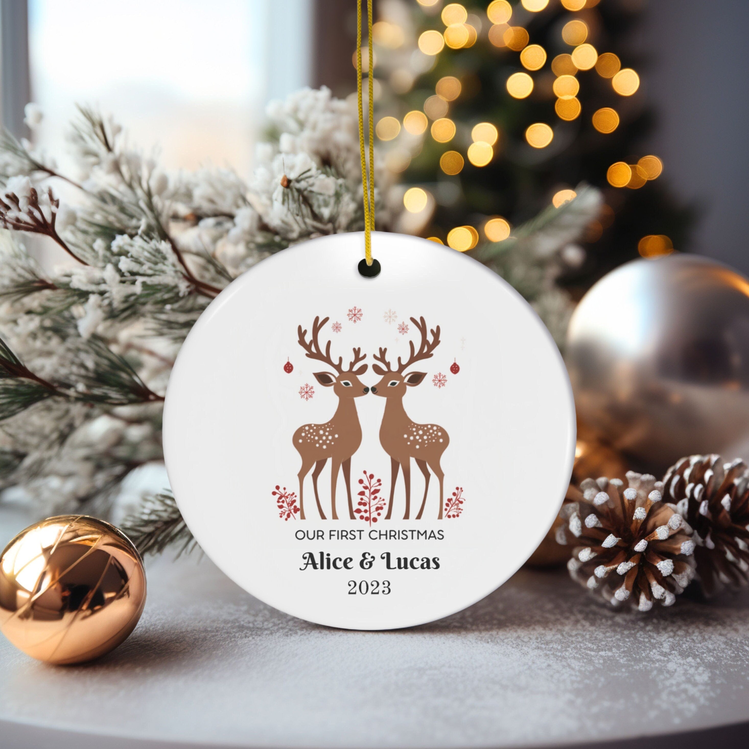 Personalized Our First Christmas Reindeer Couples Ornament
