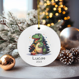 Personalized Child's First Christmas T-Rex Dinosaur Ornament