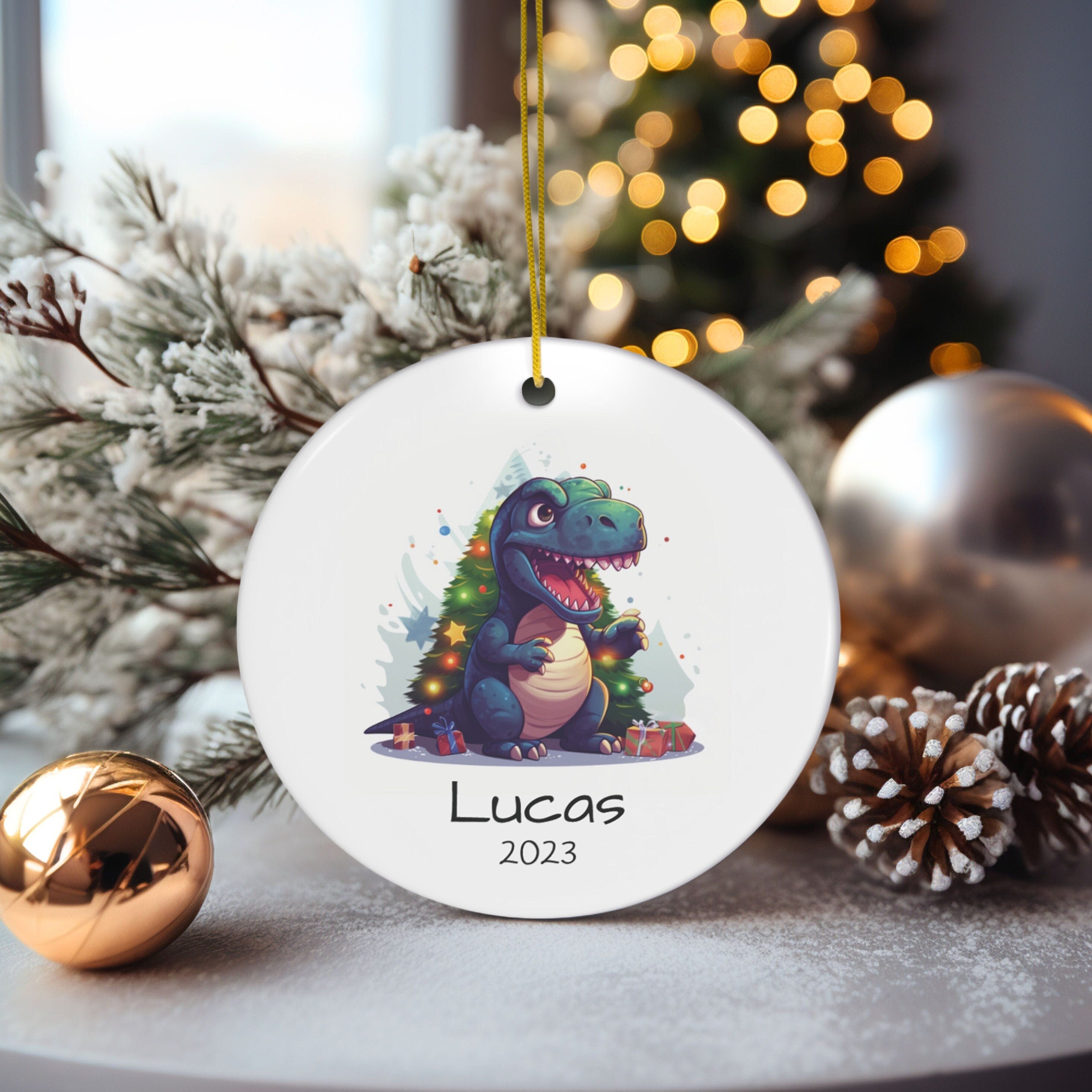 Personalized Child's First Christmas T-Rex Dinosaur Ornament