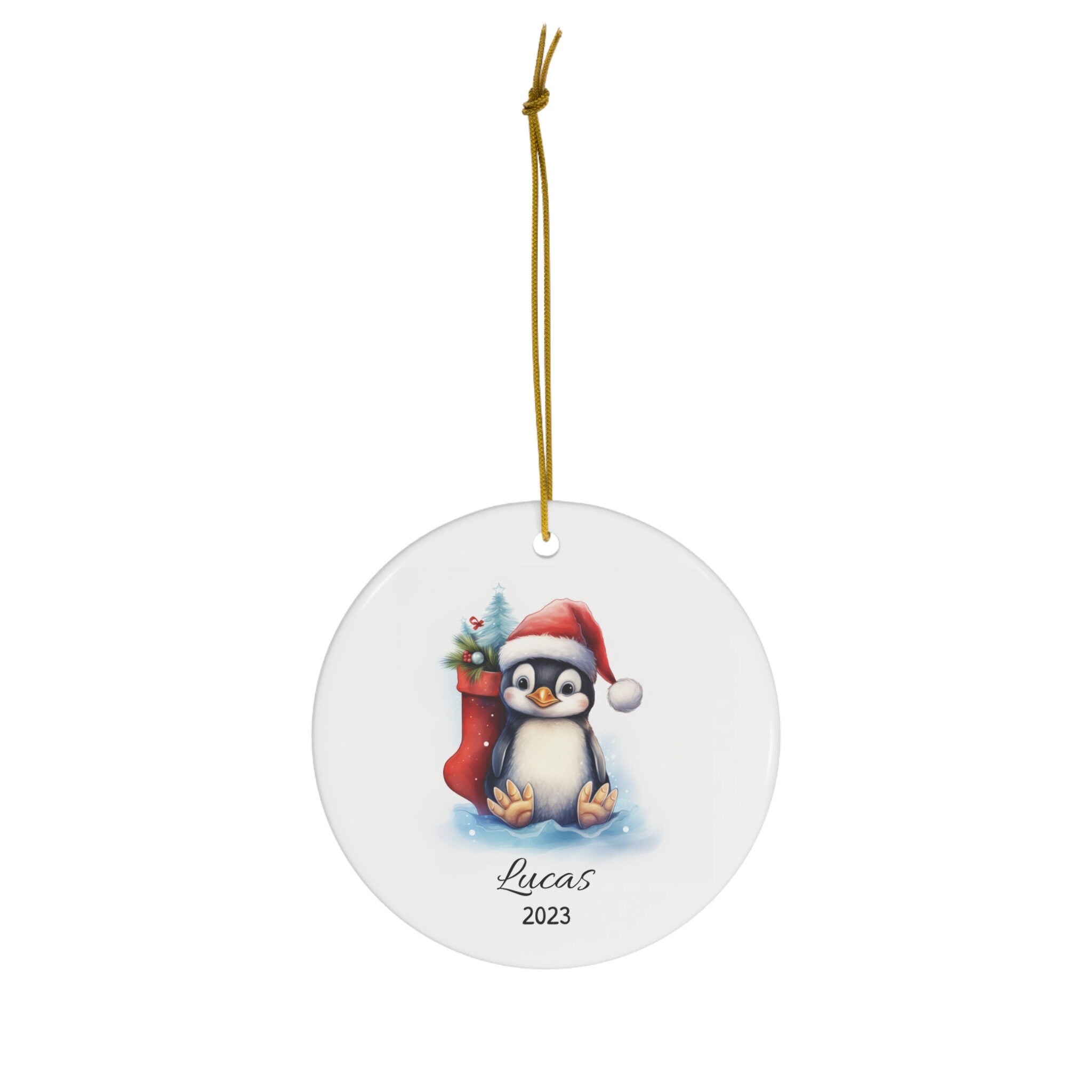 Personalized Cute Penguin In Santa Hat Ornament