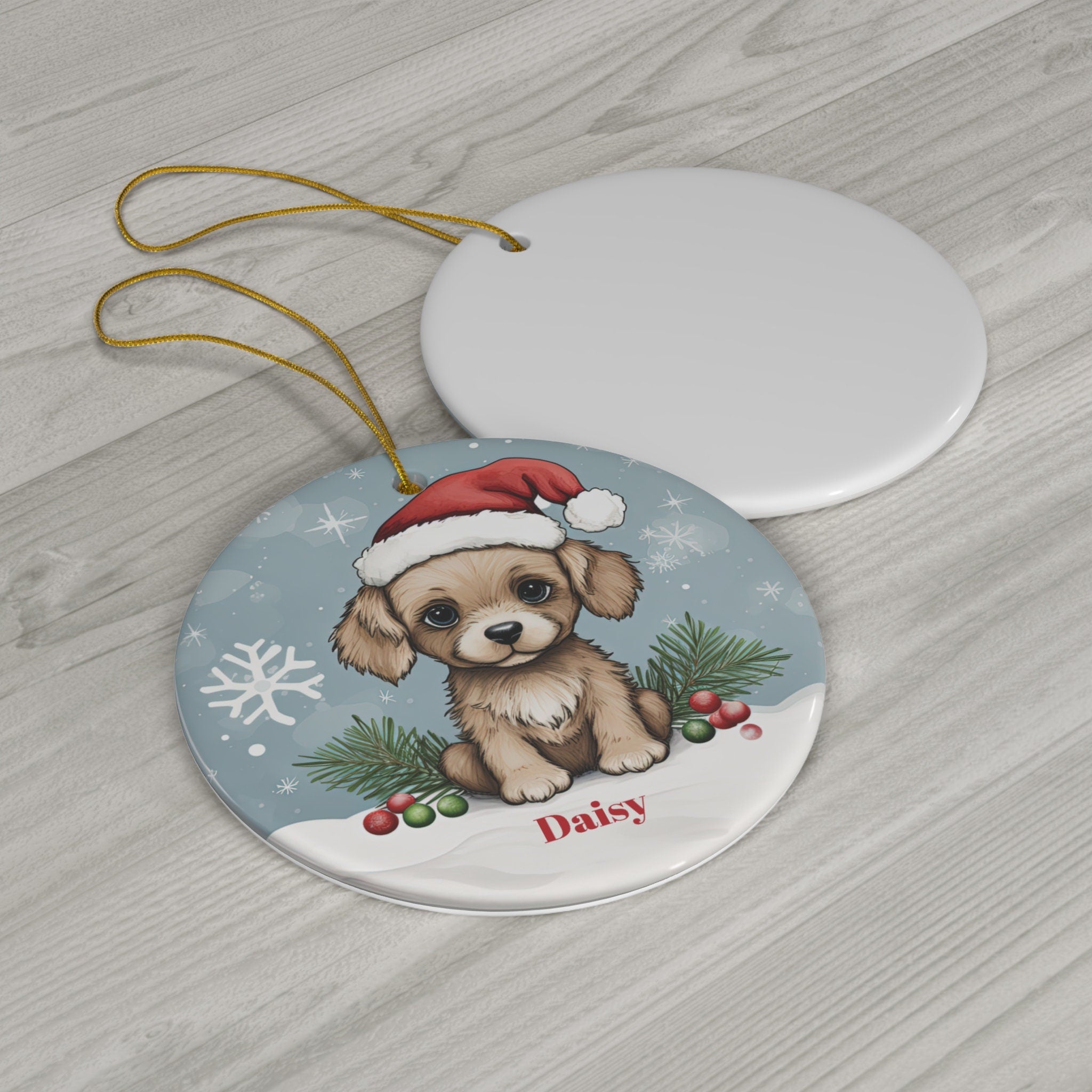 Personalized Cute Dog in a Santa Hat Ornament