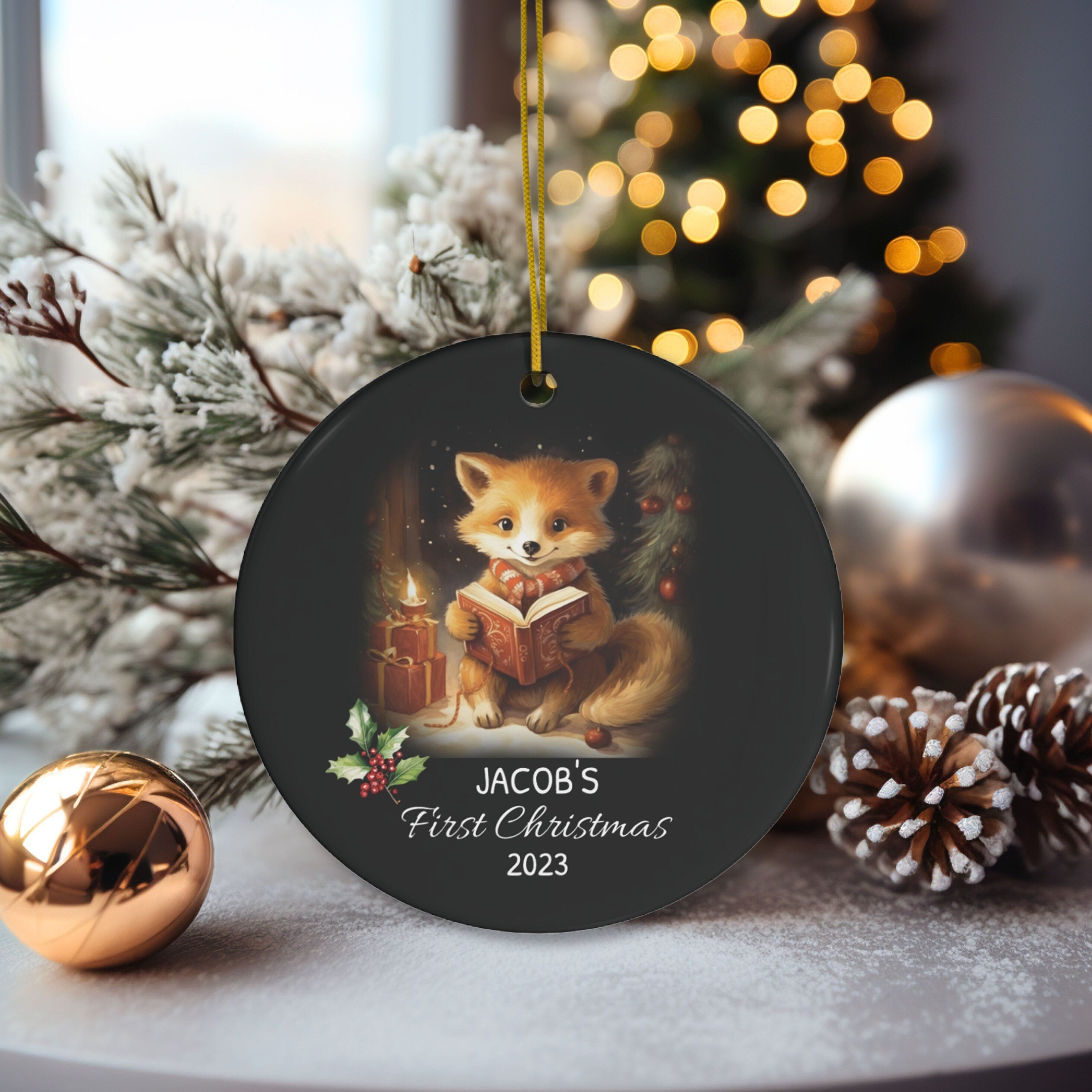 Personalized Fox On Christmas Eve Ornament