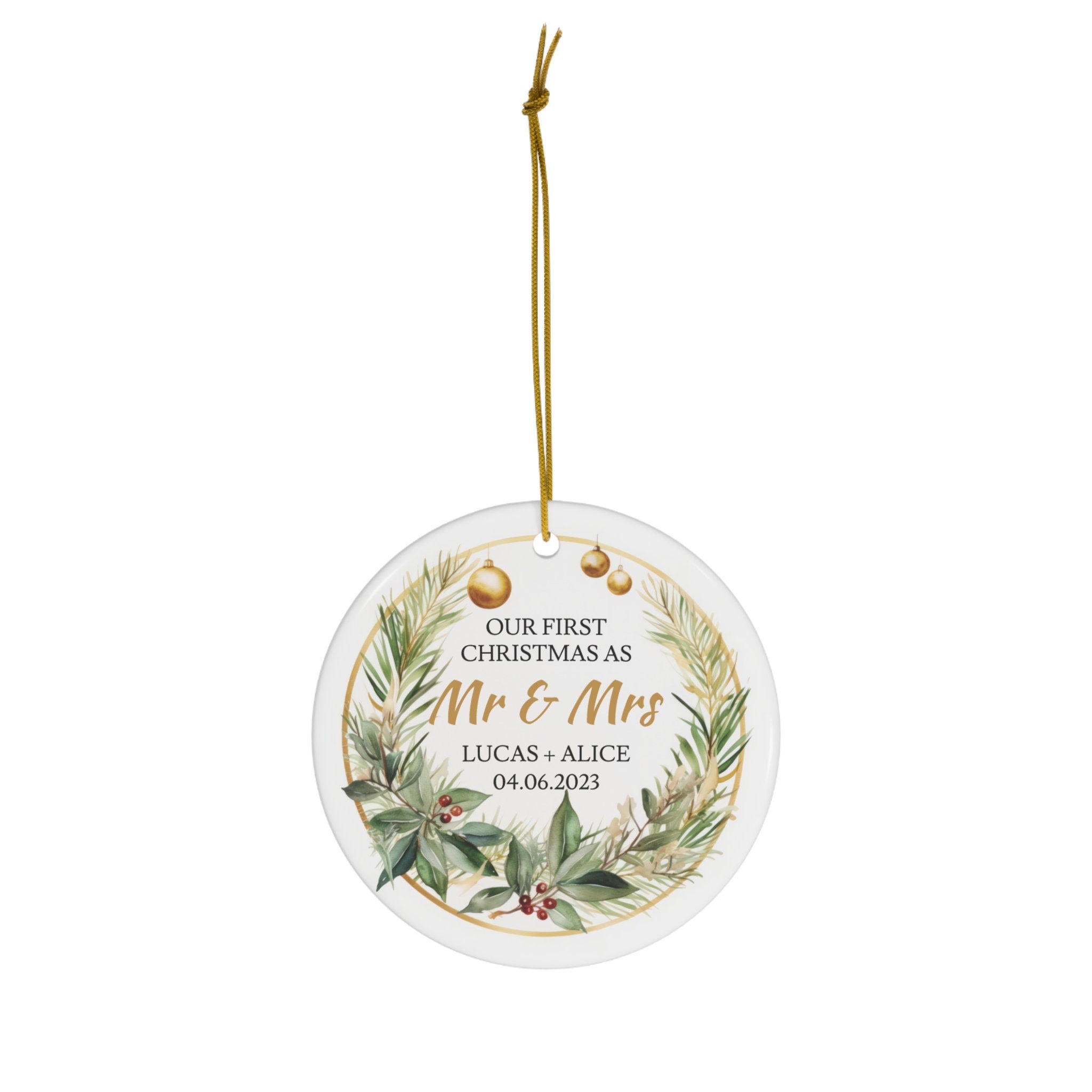 Personalized Mr & Mrs First Christmas Married Floral Ornament