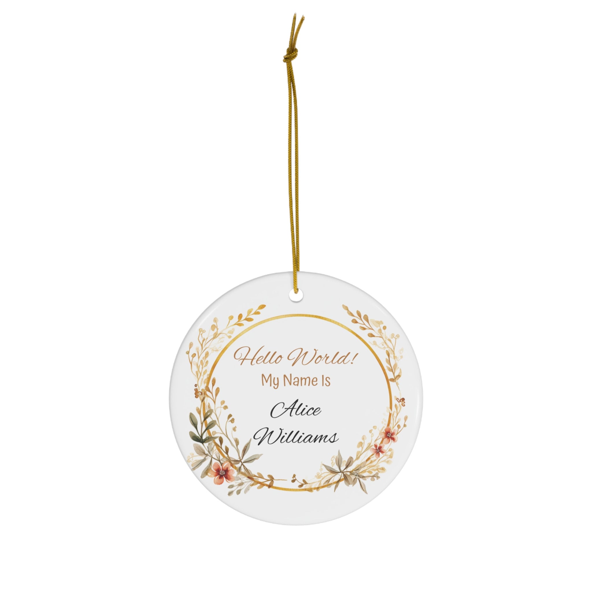 Personalized 'Hello World' New Baby Announcement Ornament