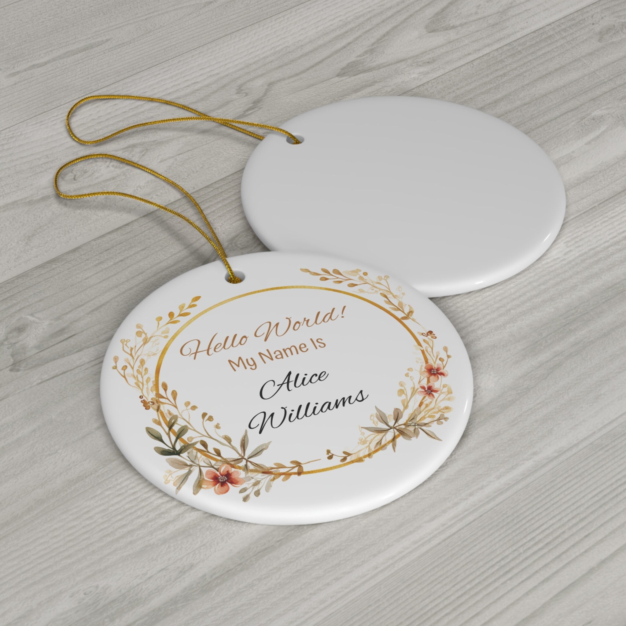 Personalized 'Hello World' New Baby Announcement Ornament