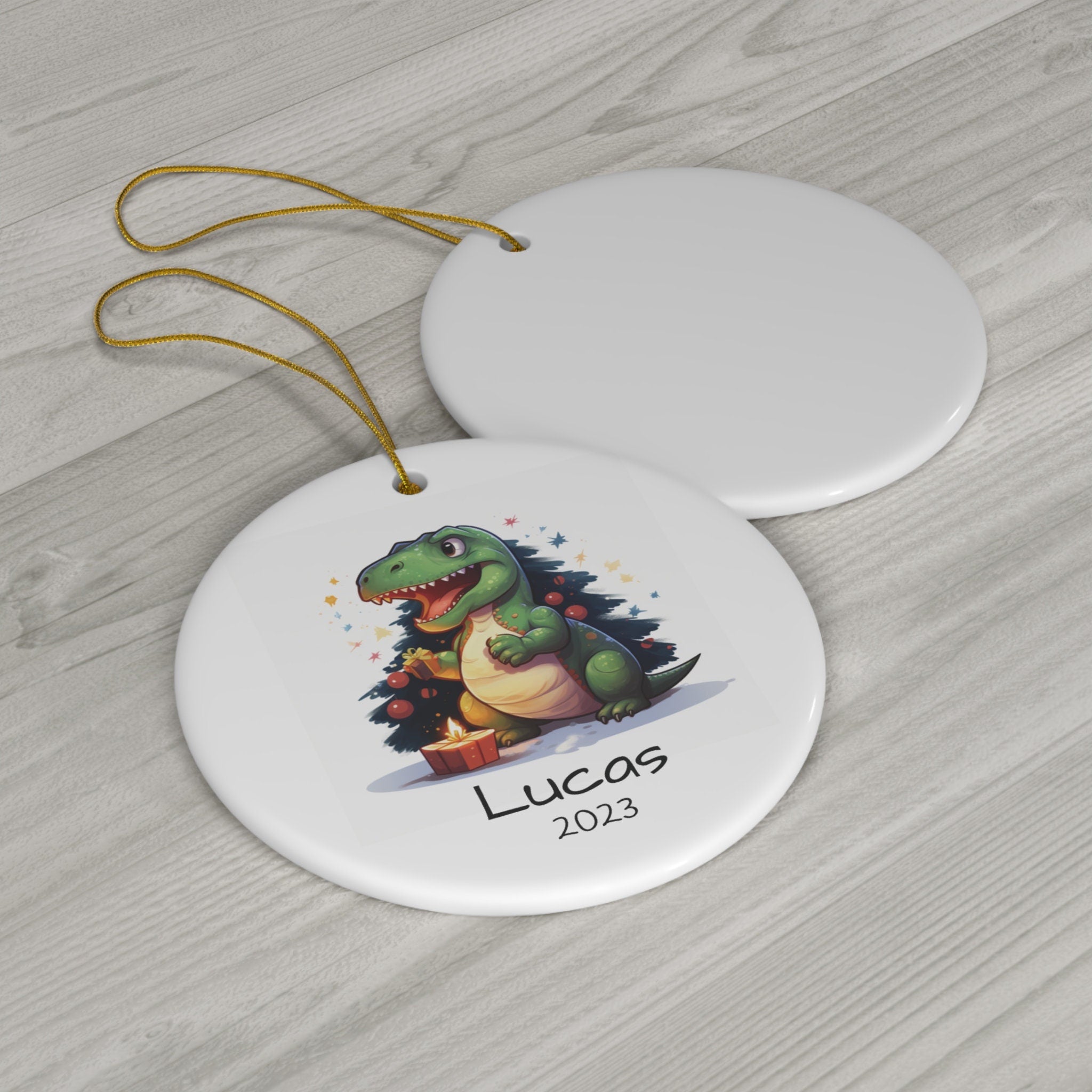 Personalized Child's First Christmas T-Rex Dinosaur Ornament