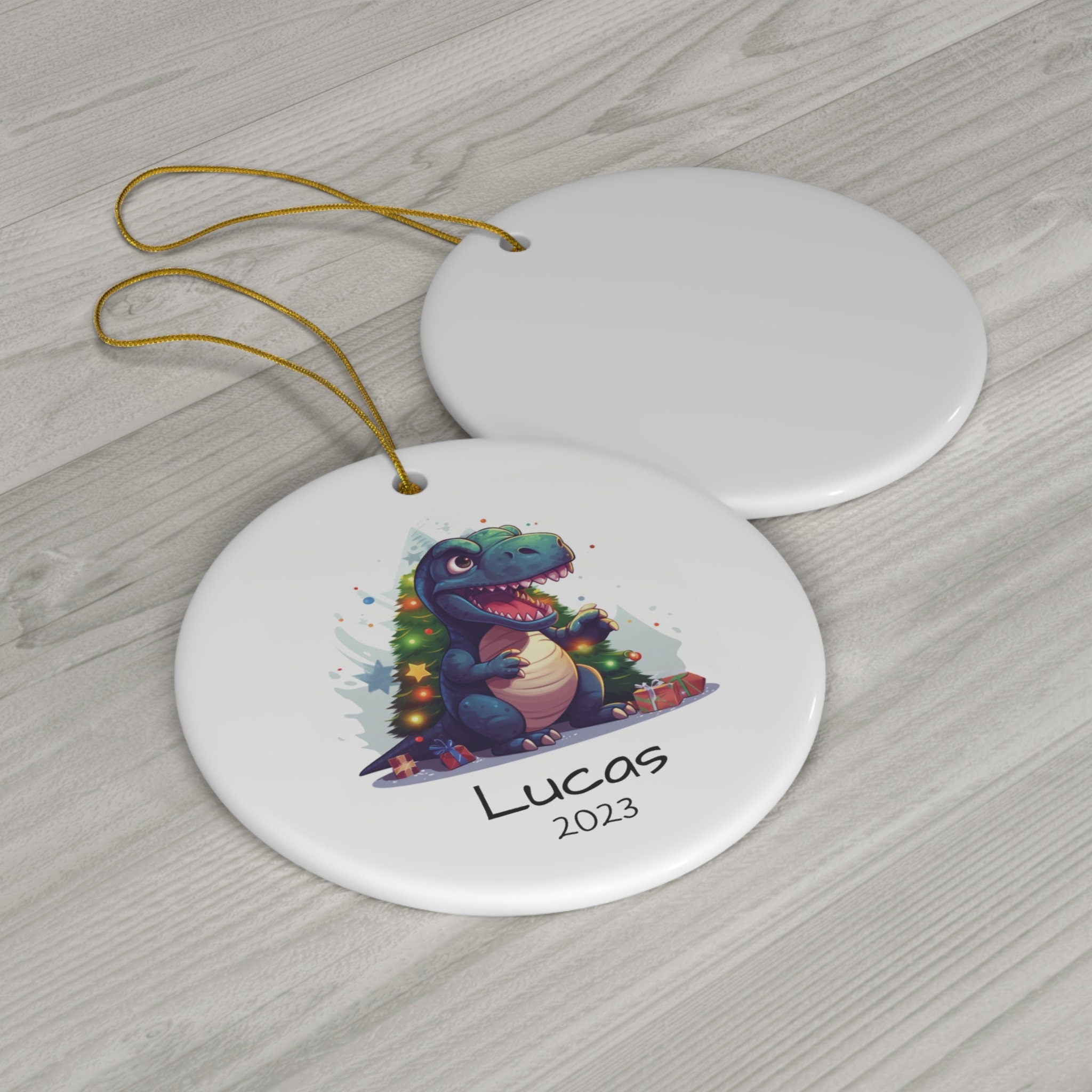 Personalized Child's First Christmas T-Rex Dinosaur Ornament
