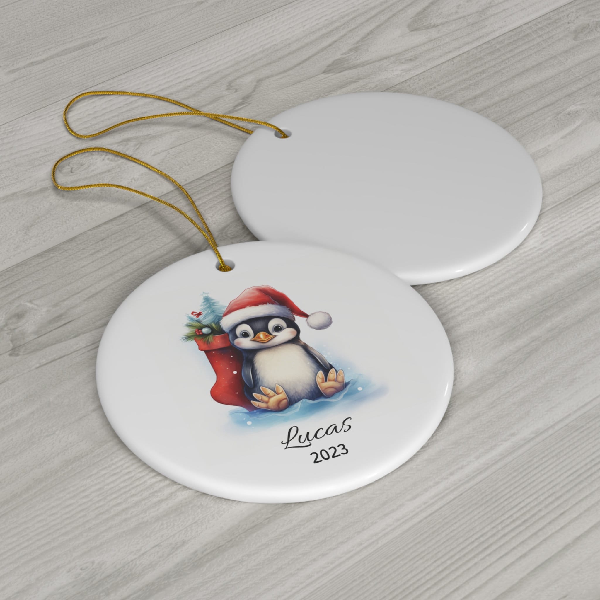 Personalized Cute Penguin In Santa Hat Ornament