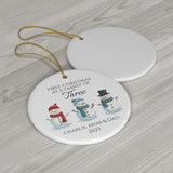 Personalized Family Of Three Family Snowman Ornament