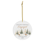 Personalized First Christmas Engaged Reindeer & Pine Trees Ornament