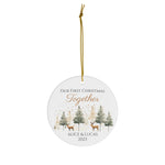 Personalized Our First Christmas Reindeer & Pine Trees Couples Ornament