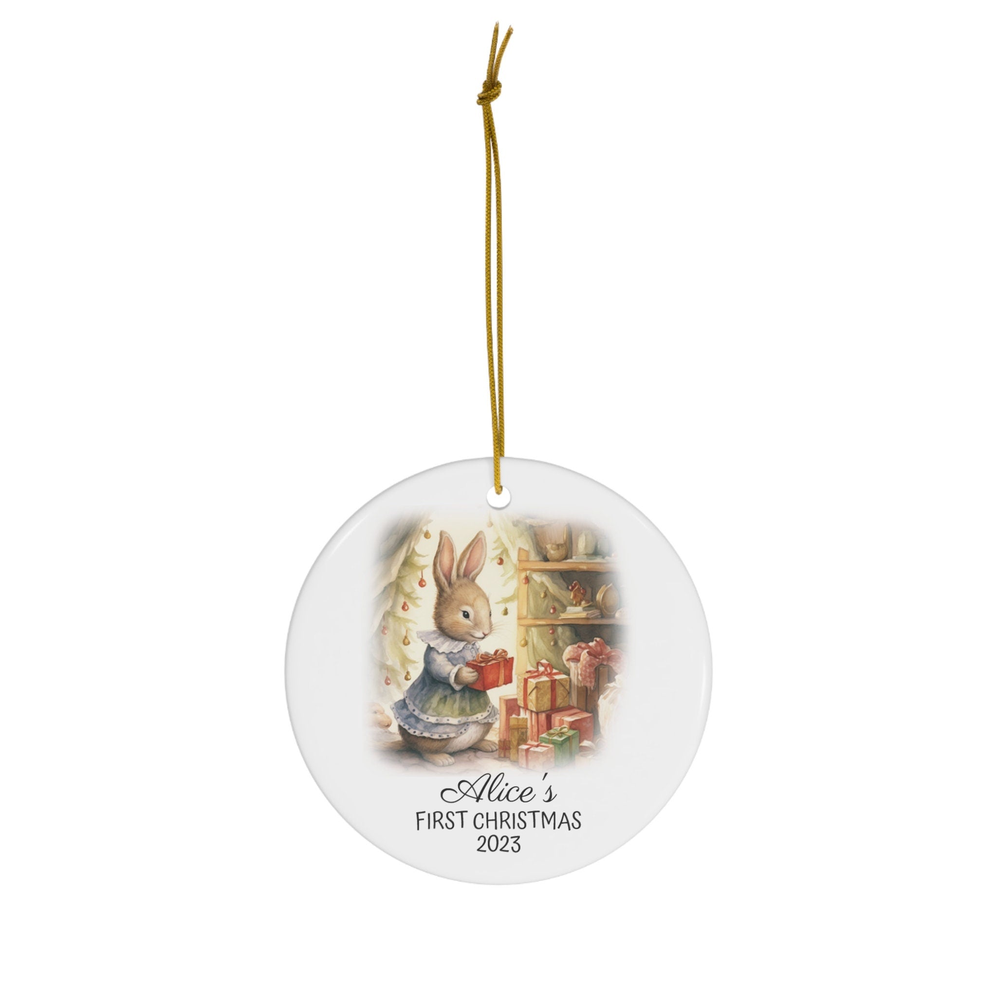 Personalized Child's First Christmas Cute Rabbit Ornament