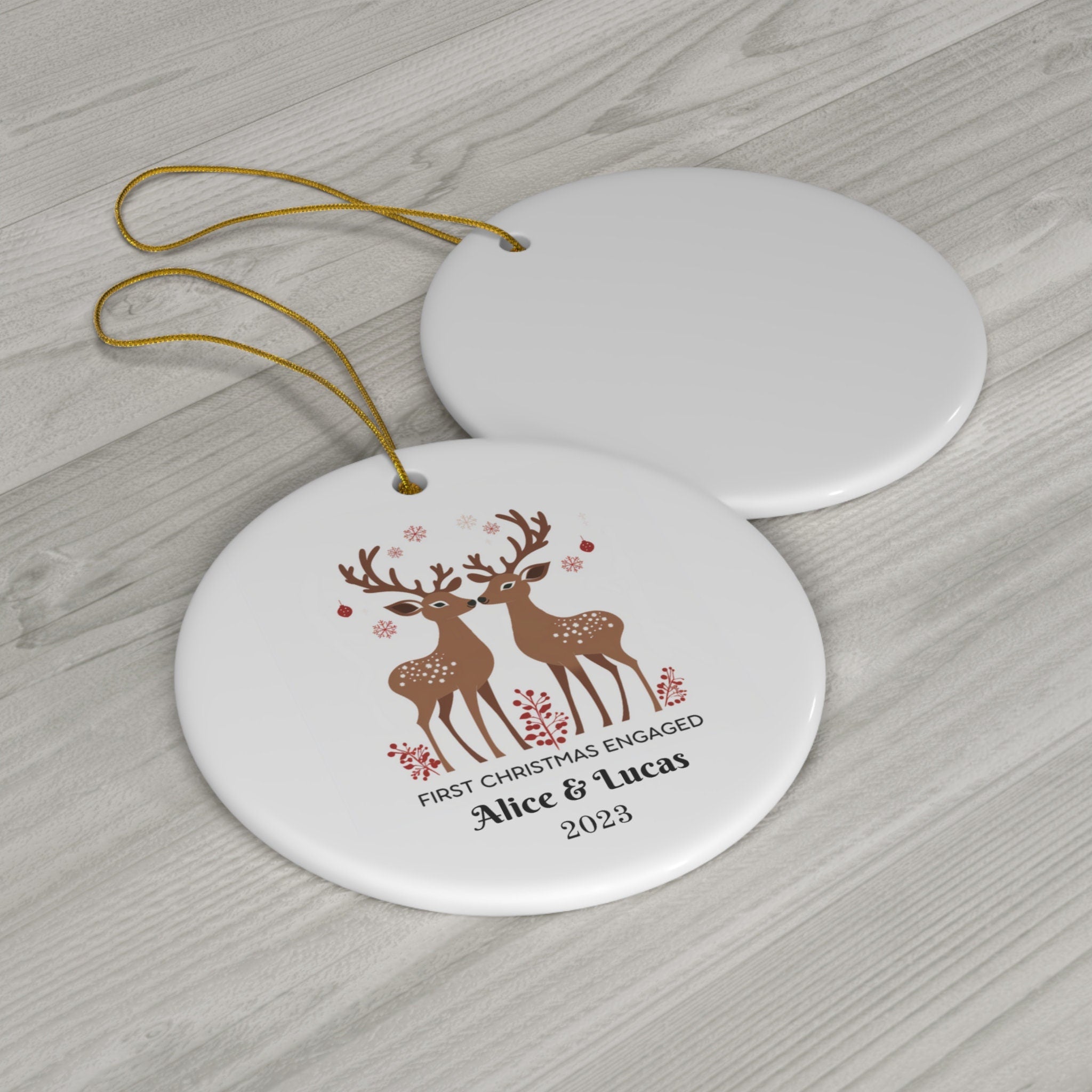 Personalized First Christmas Engaged Reindeer Ornament