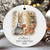Personalized Child's First Christmas Cute Rabbit Ornament