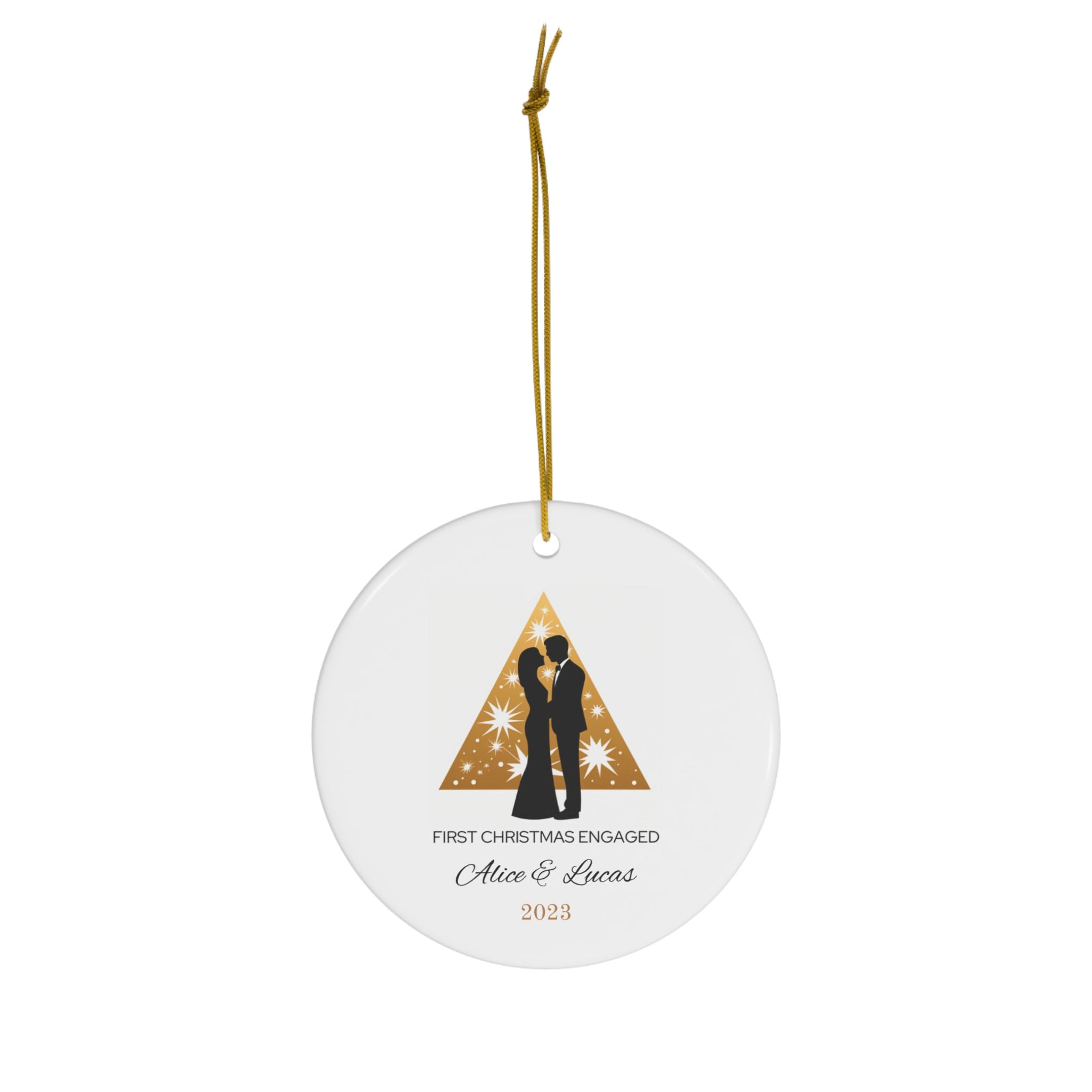 Personalized Golden Christmas Tree First Christmas Engaged Ornament