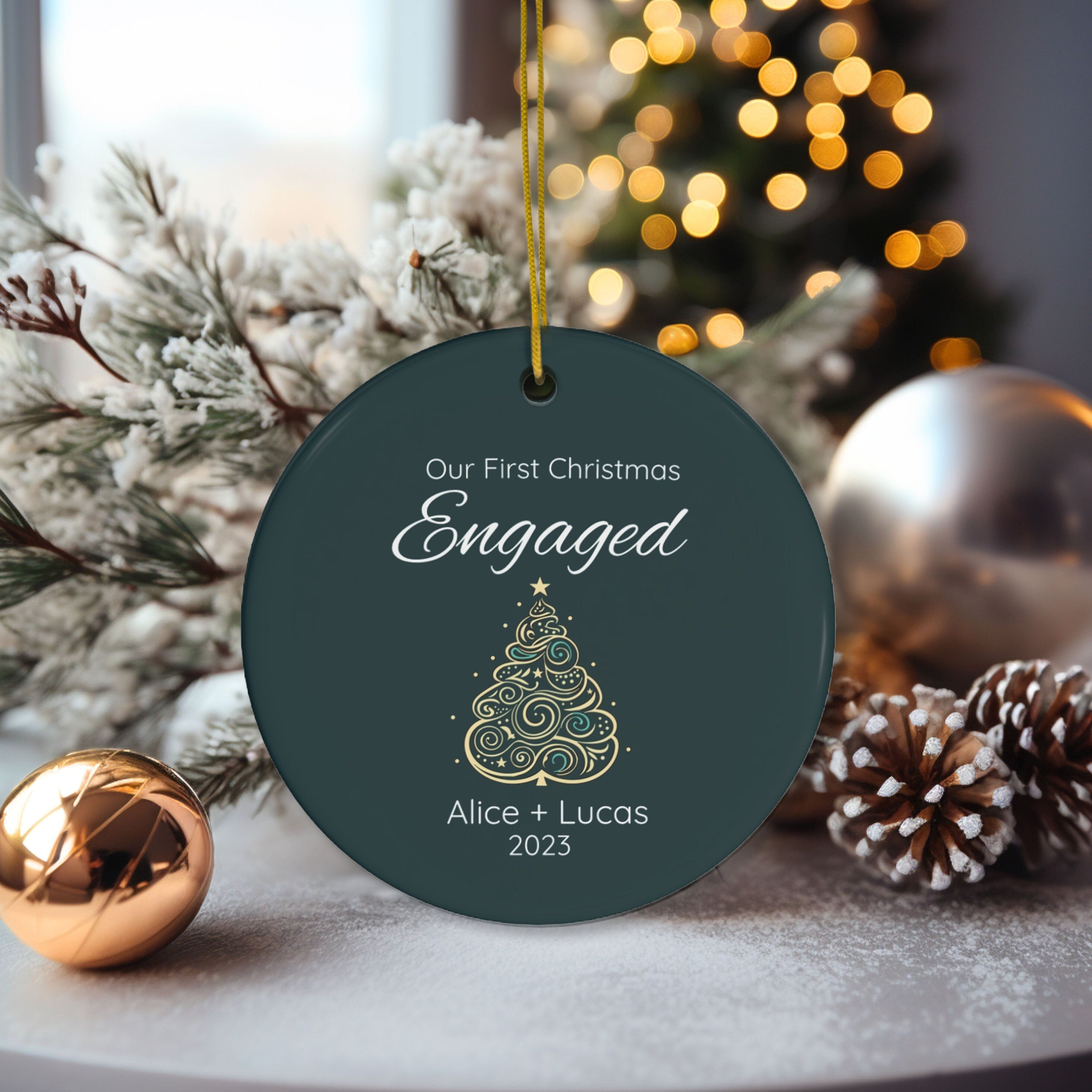 Personalized First Christmas Engaged Christmas Tree Ornament