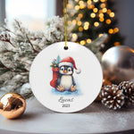 Personalized Cute Penguin In Santa Hat Ornament