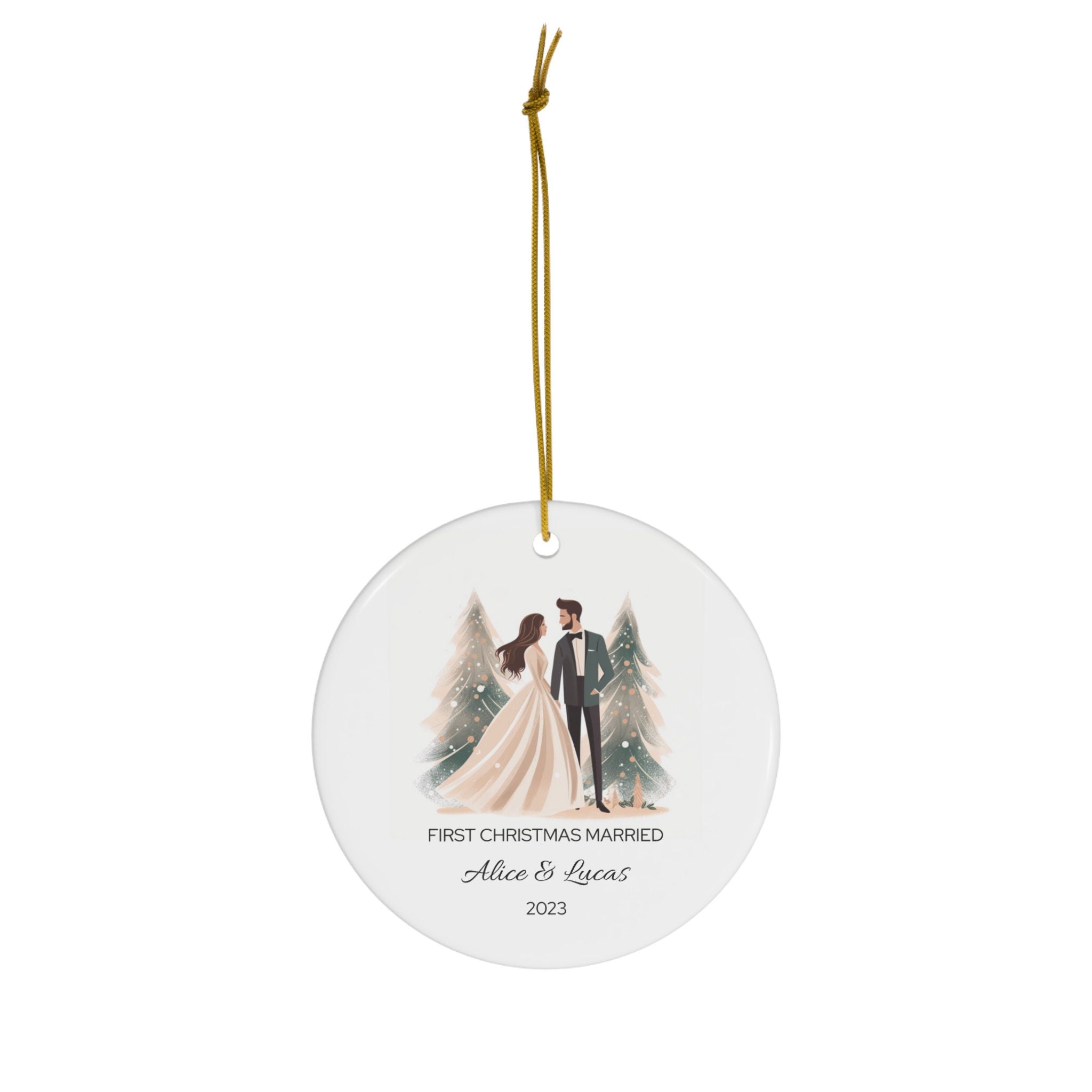 Personalized First Christmas Married Watercolor Ornament