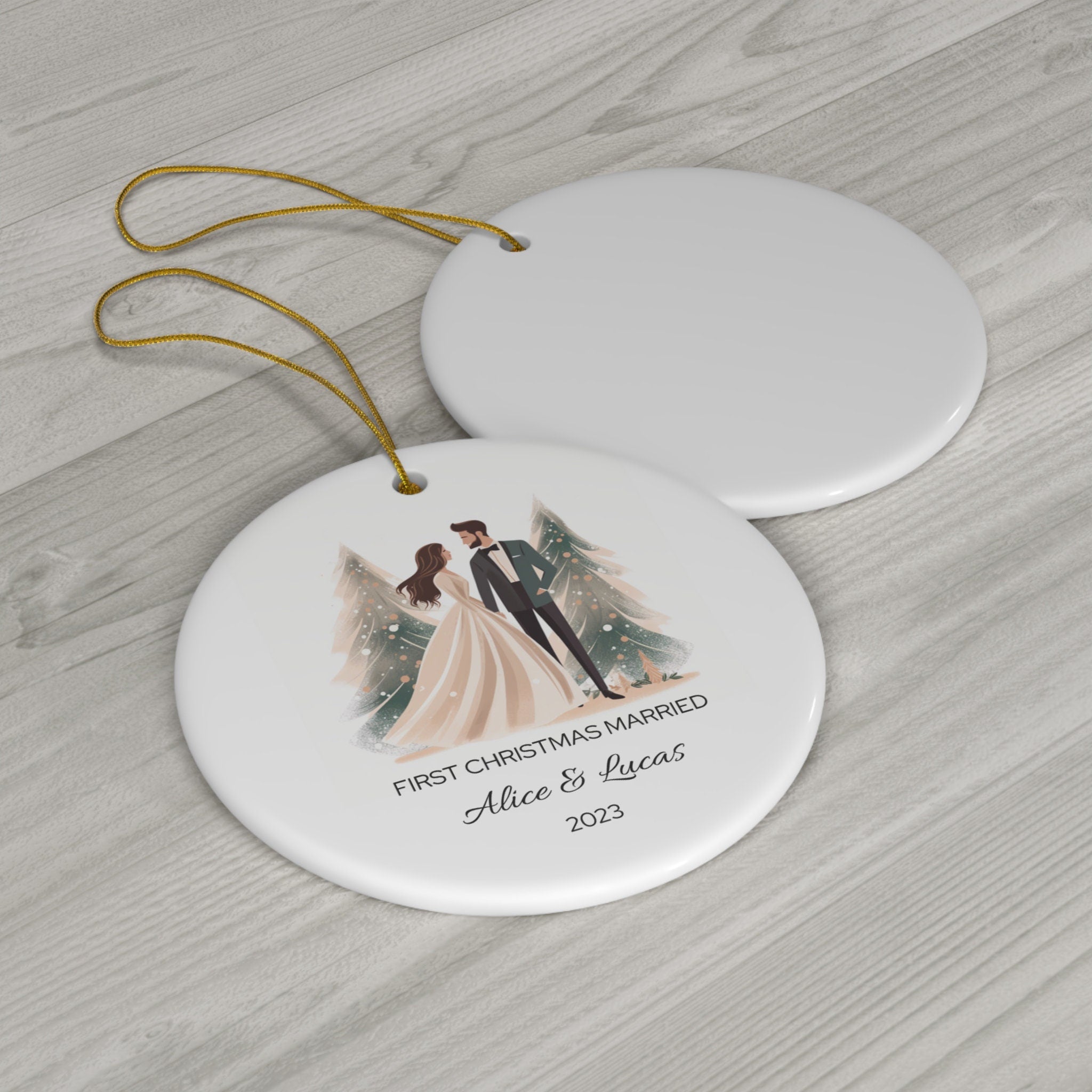 Personalized First Christmas Married Watercolor Ornament