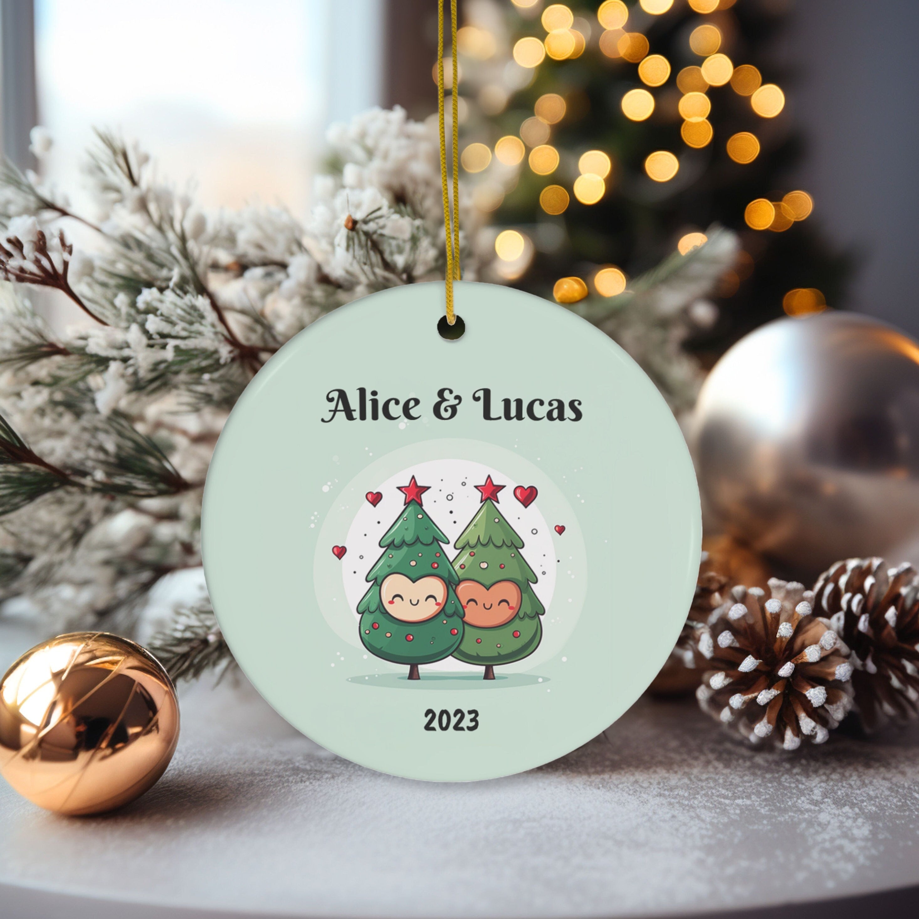 Personalized Cute Christmas Tree Couples Ornament