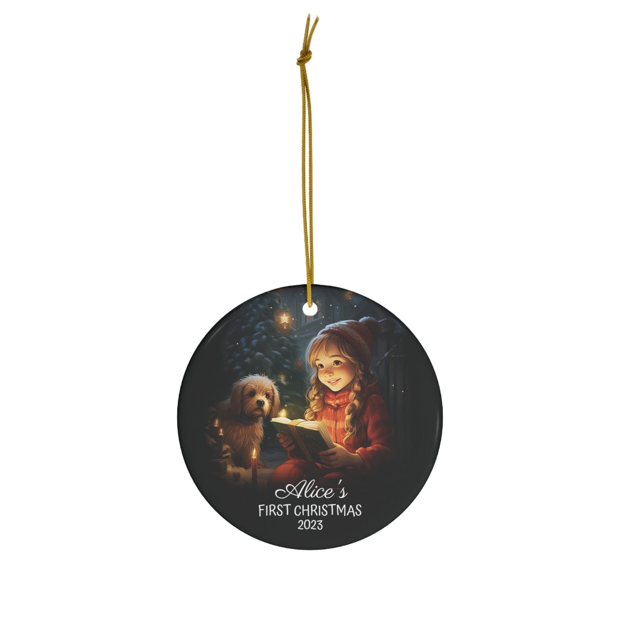 Personalized Child's First Christmas Girl & Dog Ornament