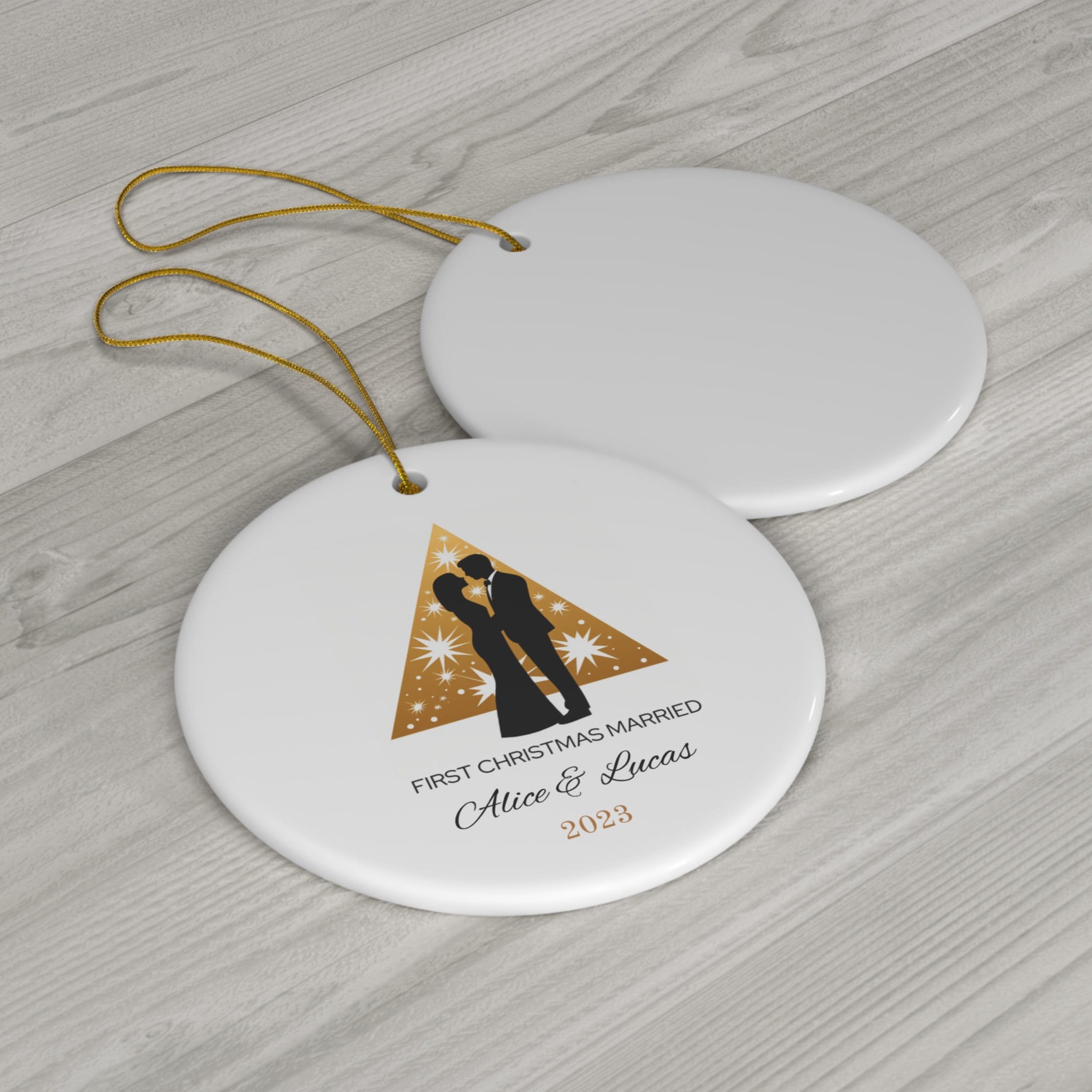 Personalized Golden Christmas Tree First Christmas Married Ornament