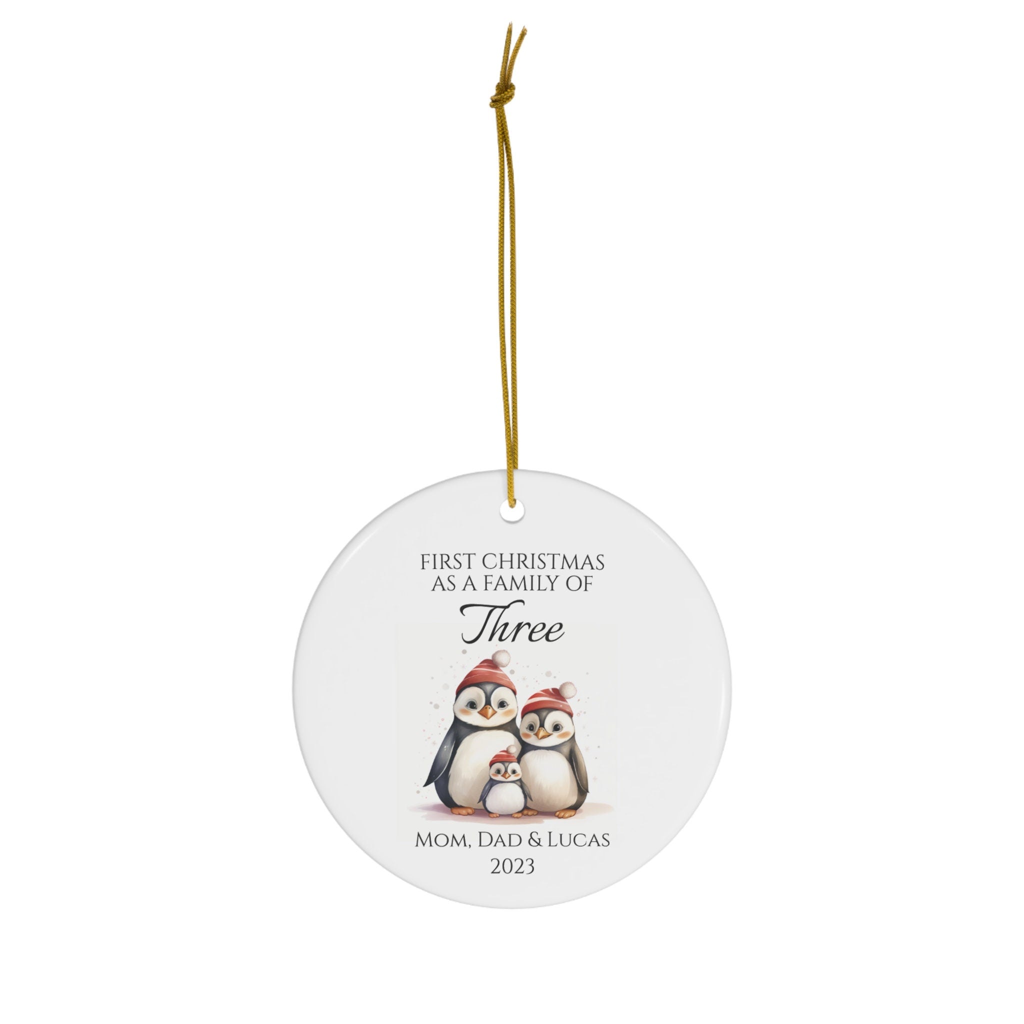 Personalized Family Of Three Family Penguins Ornament