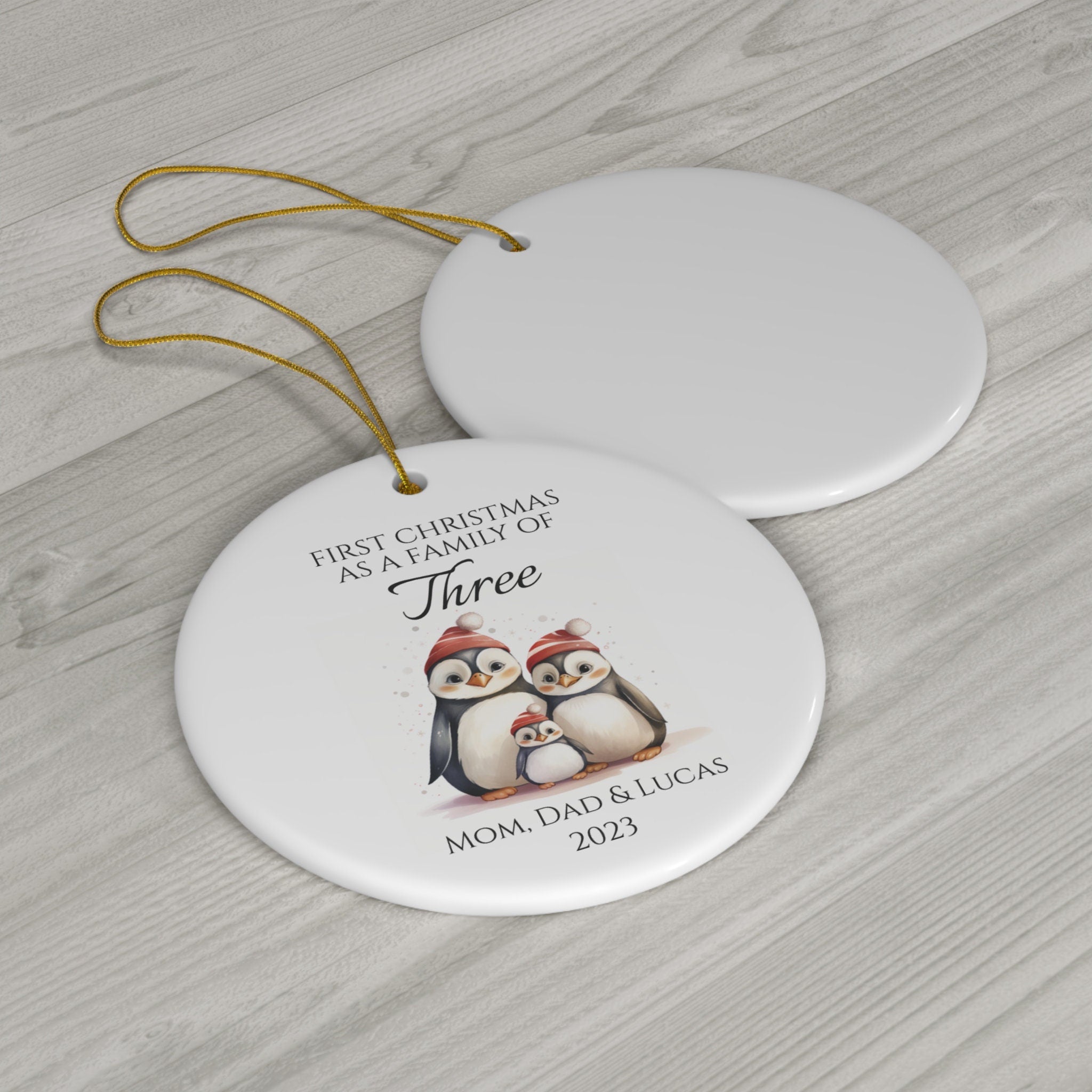 Personalized Family Of Three Family Penguins Ornament