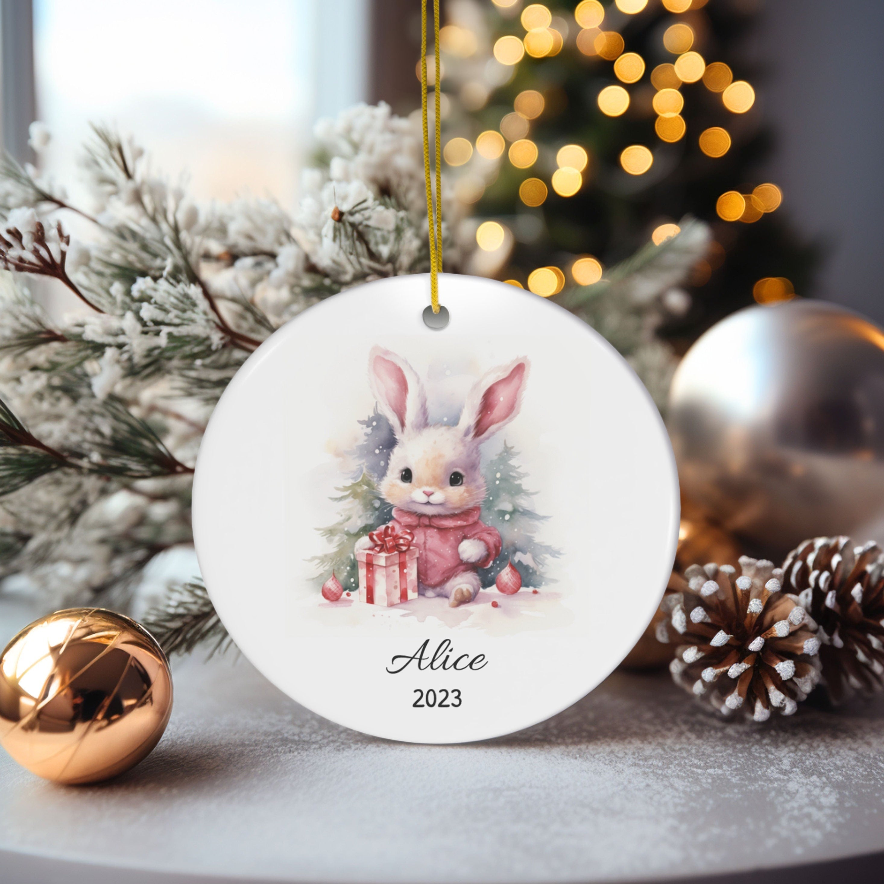 Personalized Child's First Christmas Rabbit Ornament