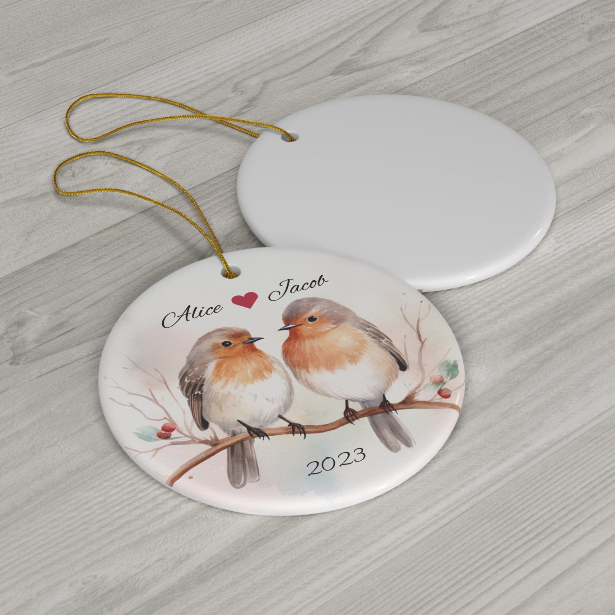 Personalized Robin Birds Couples Ornament