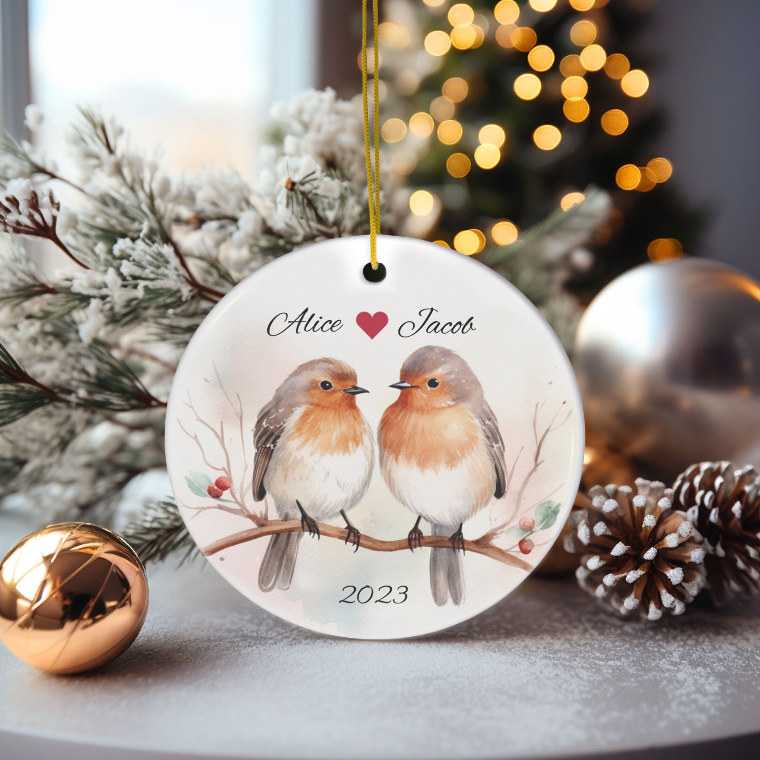 Personalized Robin Birds Couples Ornament