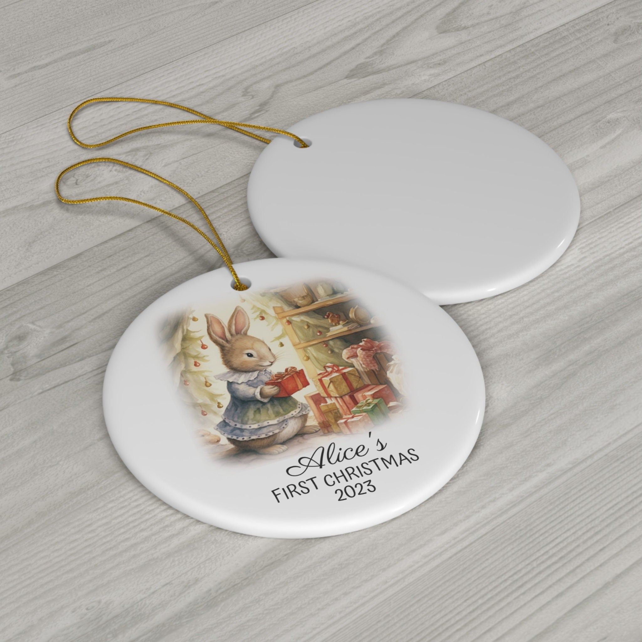 Personalized Child's First Christmas Cute Rabbit Ornament