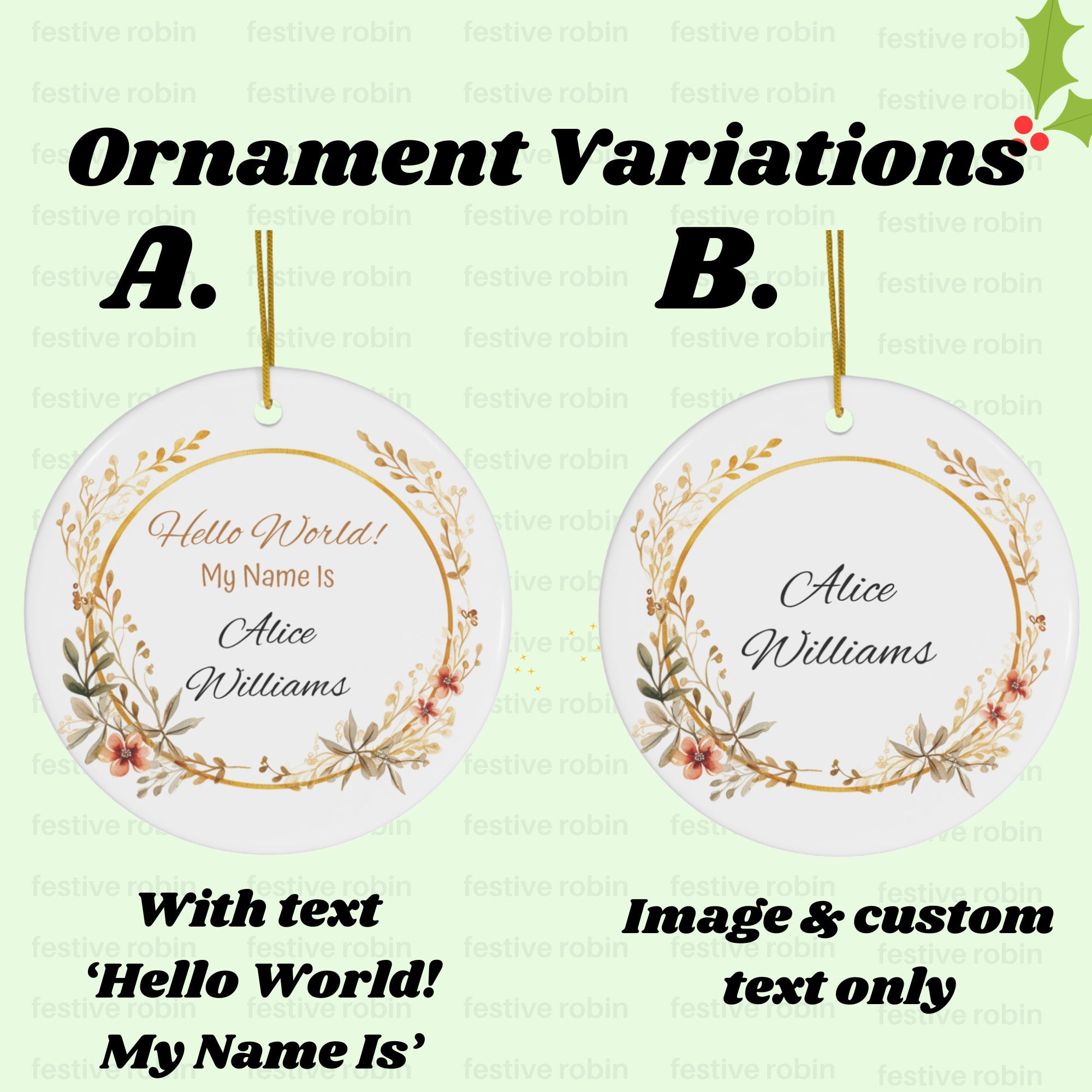 Personalized 'Hello World' New Baby Announcement Ornament