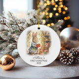 Personalized Child's First Christmas Cute Rabbit Ornament