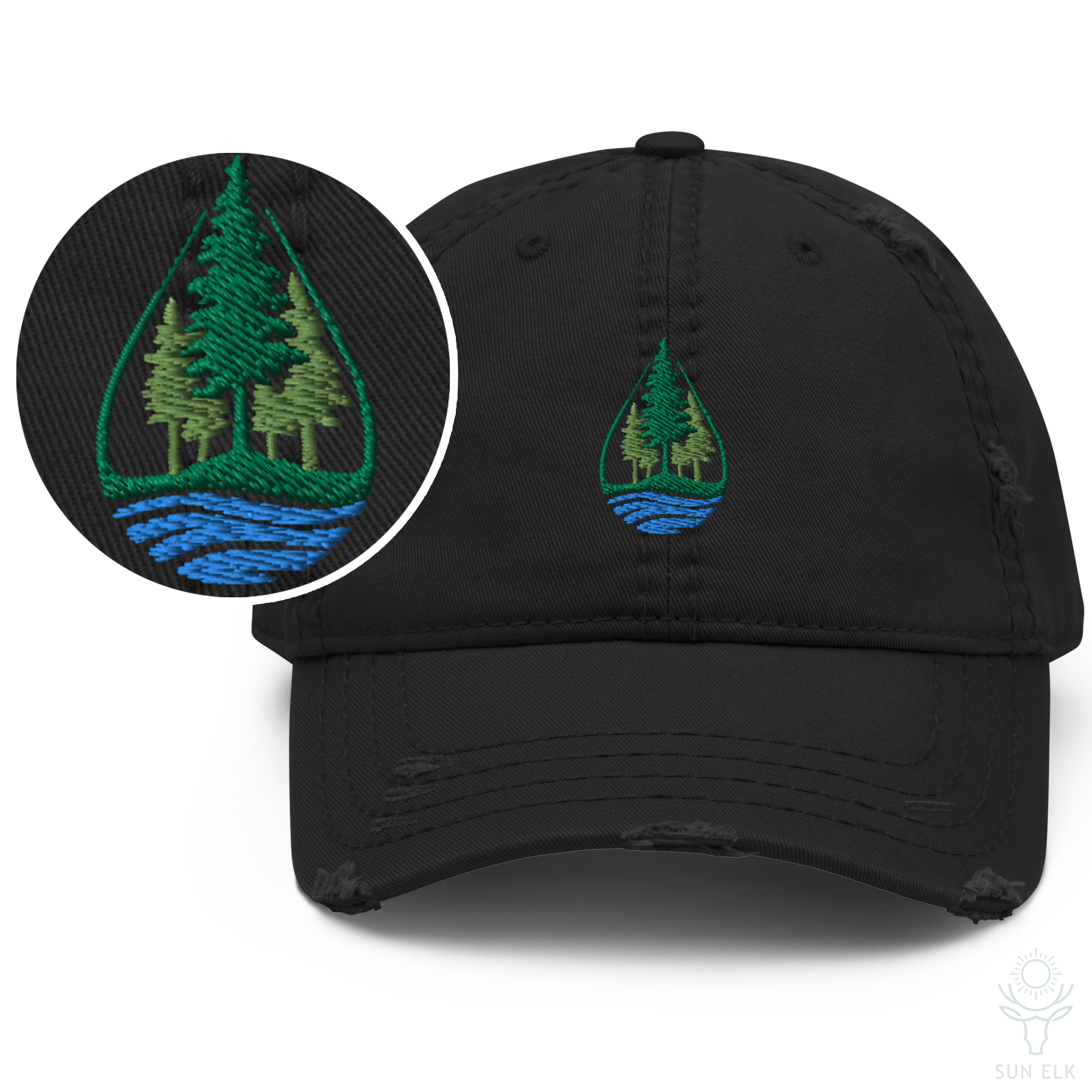 Lake & Pine Trees Distressed Hat