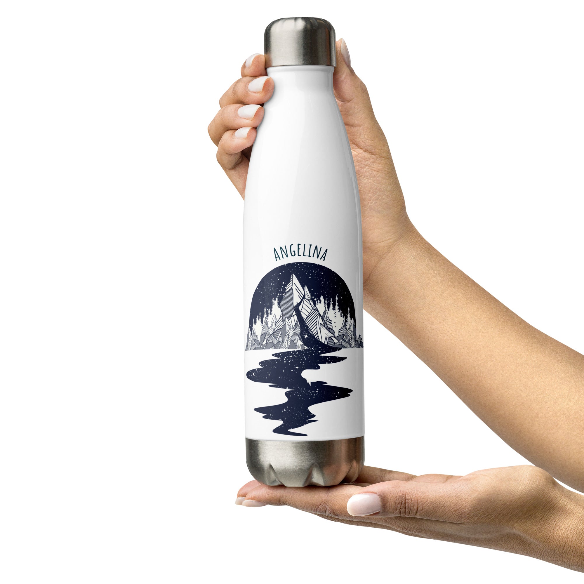 Personalized Mountain & Starry River Stainless Steel Water Bottle, 17oz