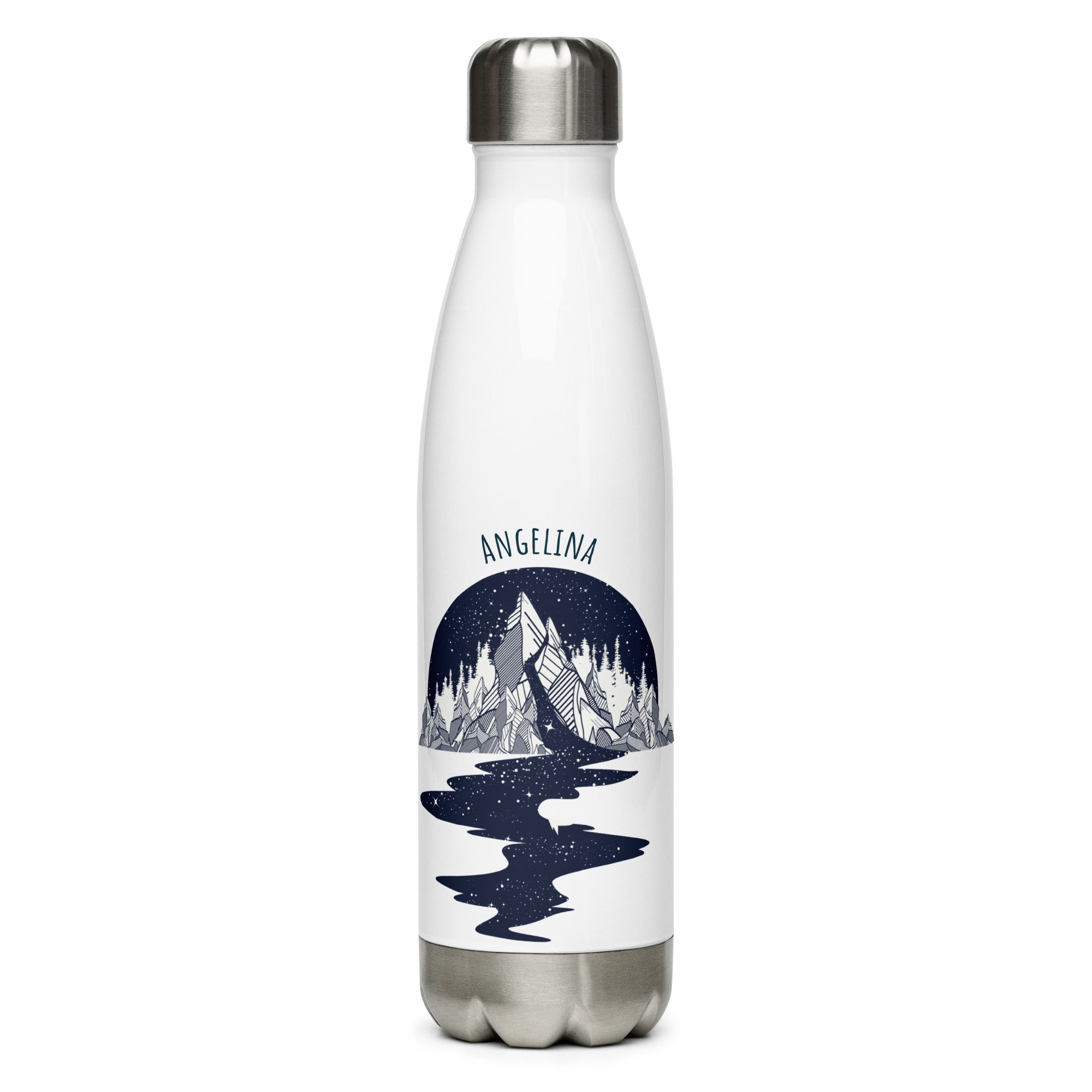 Personalized Mountain & Starry River Stainless Steel Water Bottle, 17oz