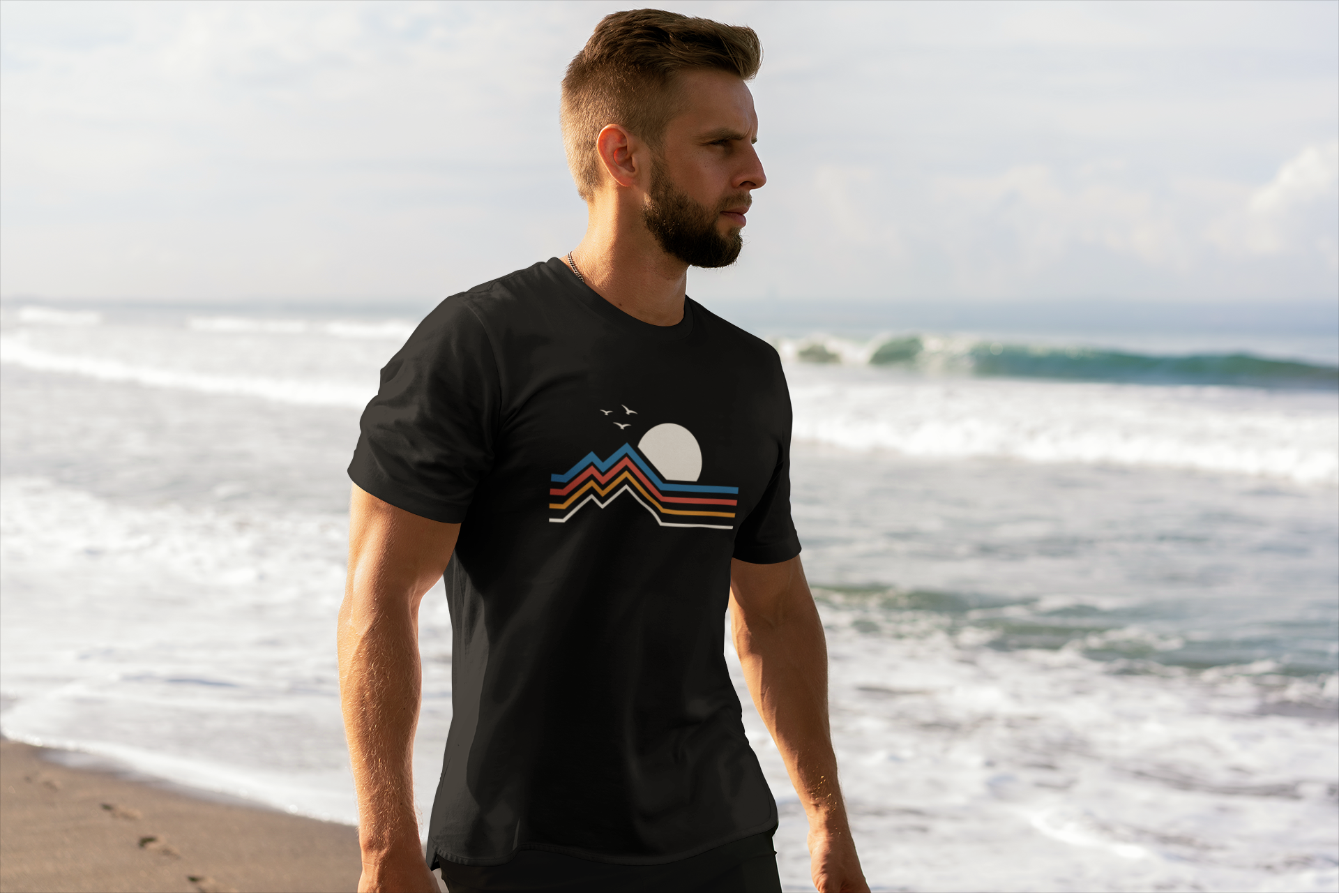 Sun & Birds Retro Mountain Softstyle T-Shirt