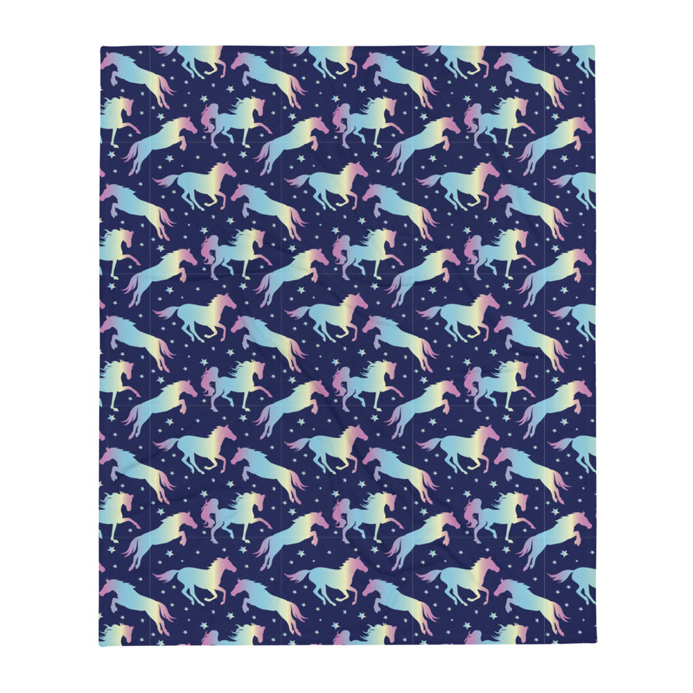 Rainbow Horses & Stars Throw Blanket