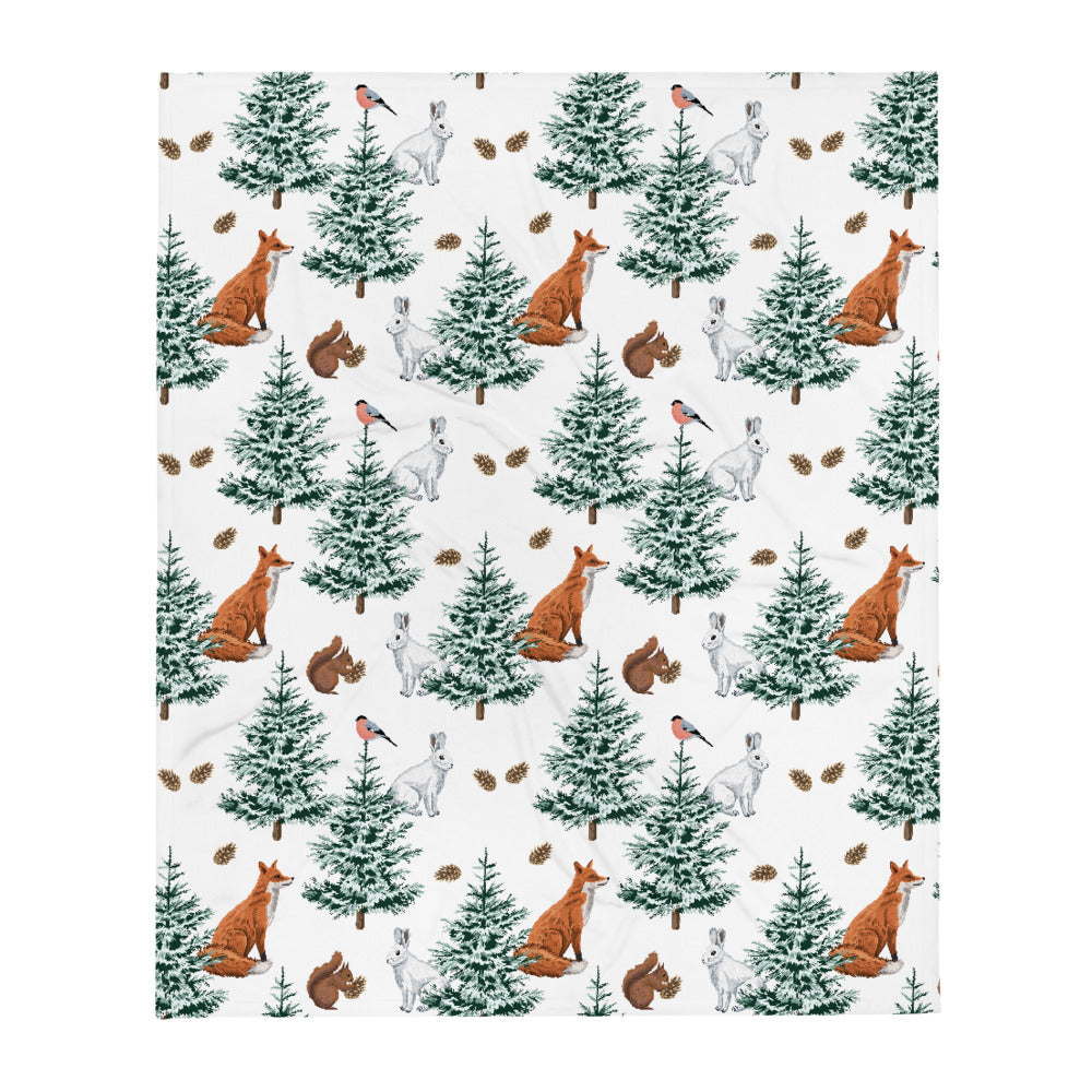 Fox, Rabbit, Squirrel & Robin Christmas Throw Blanket