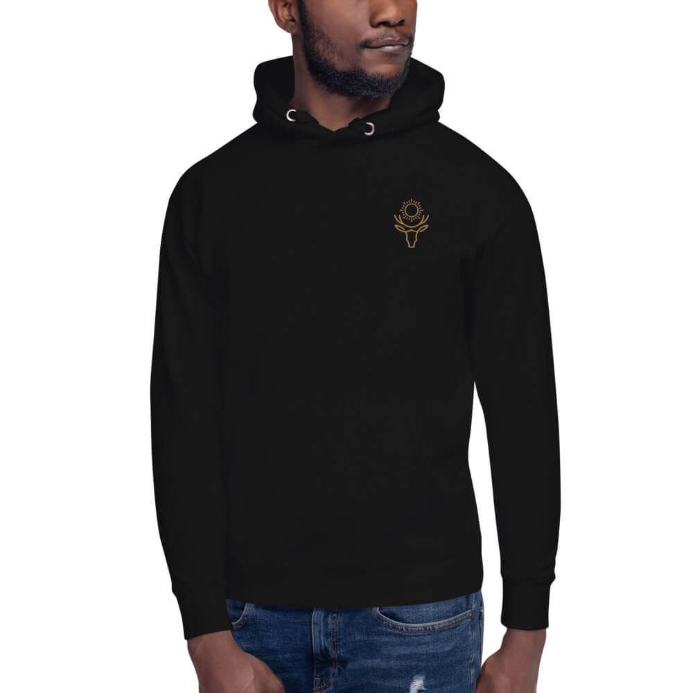 Sun Elk Embroidered Men's Hoodie